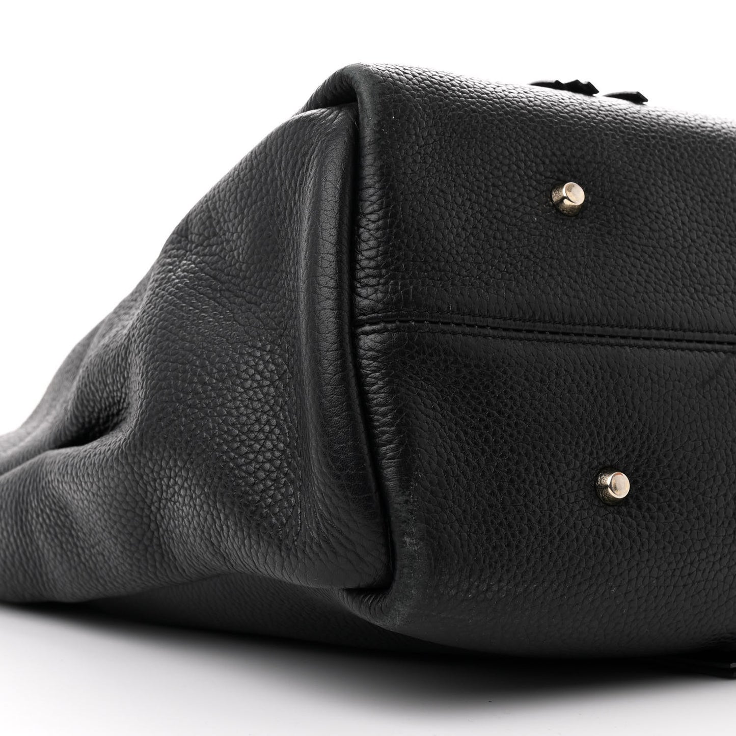 Grained Calfskin Logo Small Fringe Shopper Tote Black
