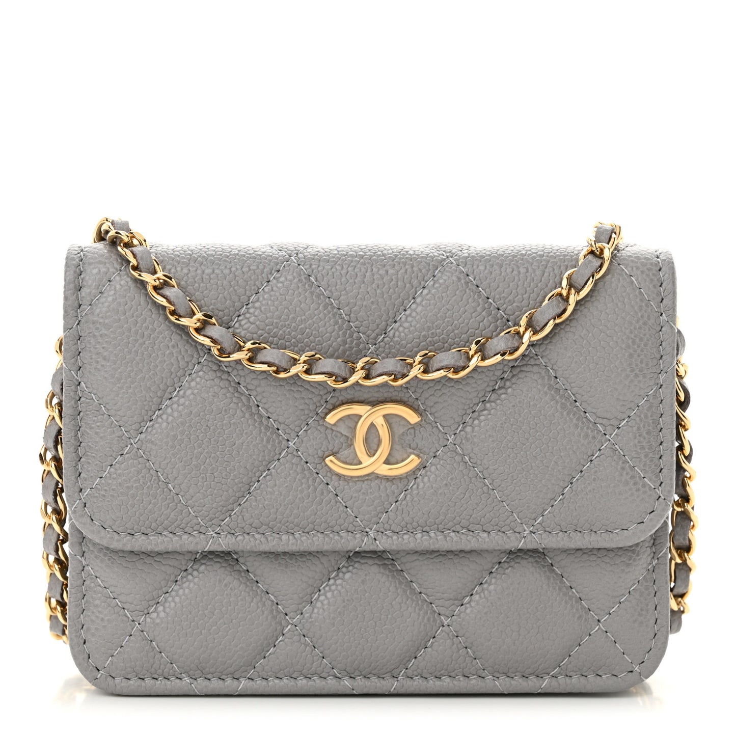 Caviar Quilted Miss Coco Clutch With Chain Grey