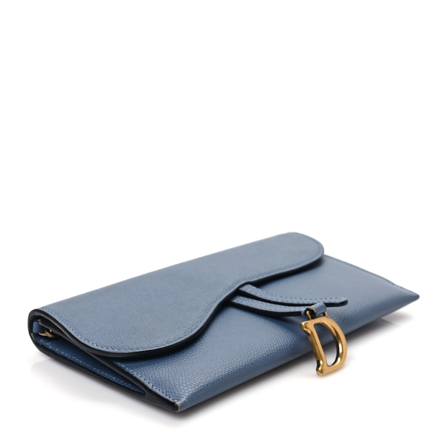 Grained Calfskin Saddle Chain Wallet Pouch Denim