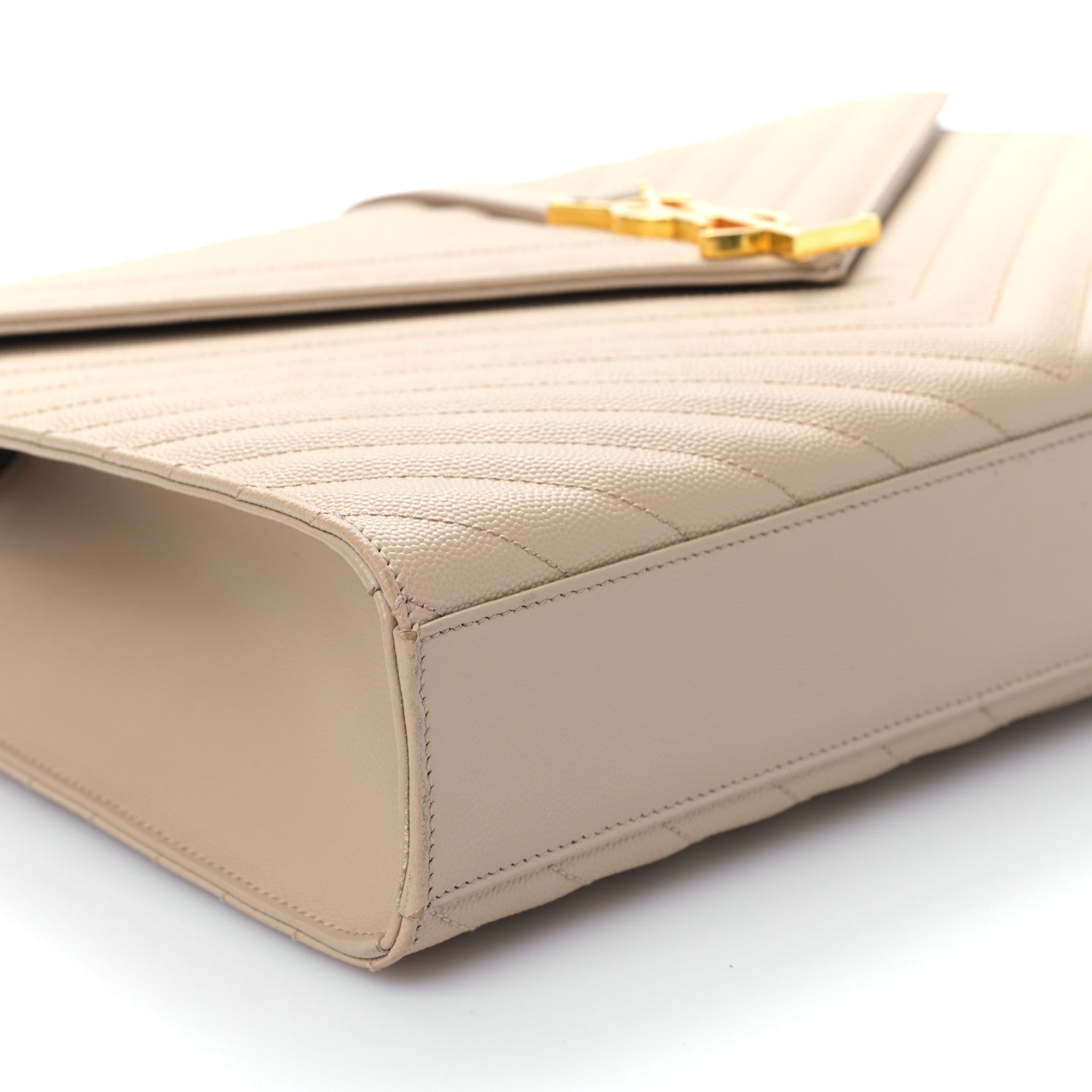 Saint Laurent Grain De Poudre Matelasse Chevron Large Monogram Satchel Dark Beige 7 of 9