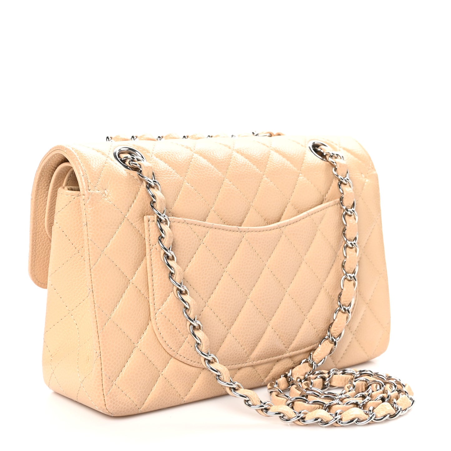 Caviar Quilted Small Double Flap Beige