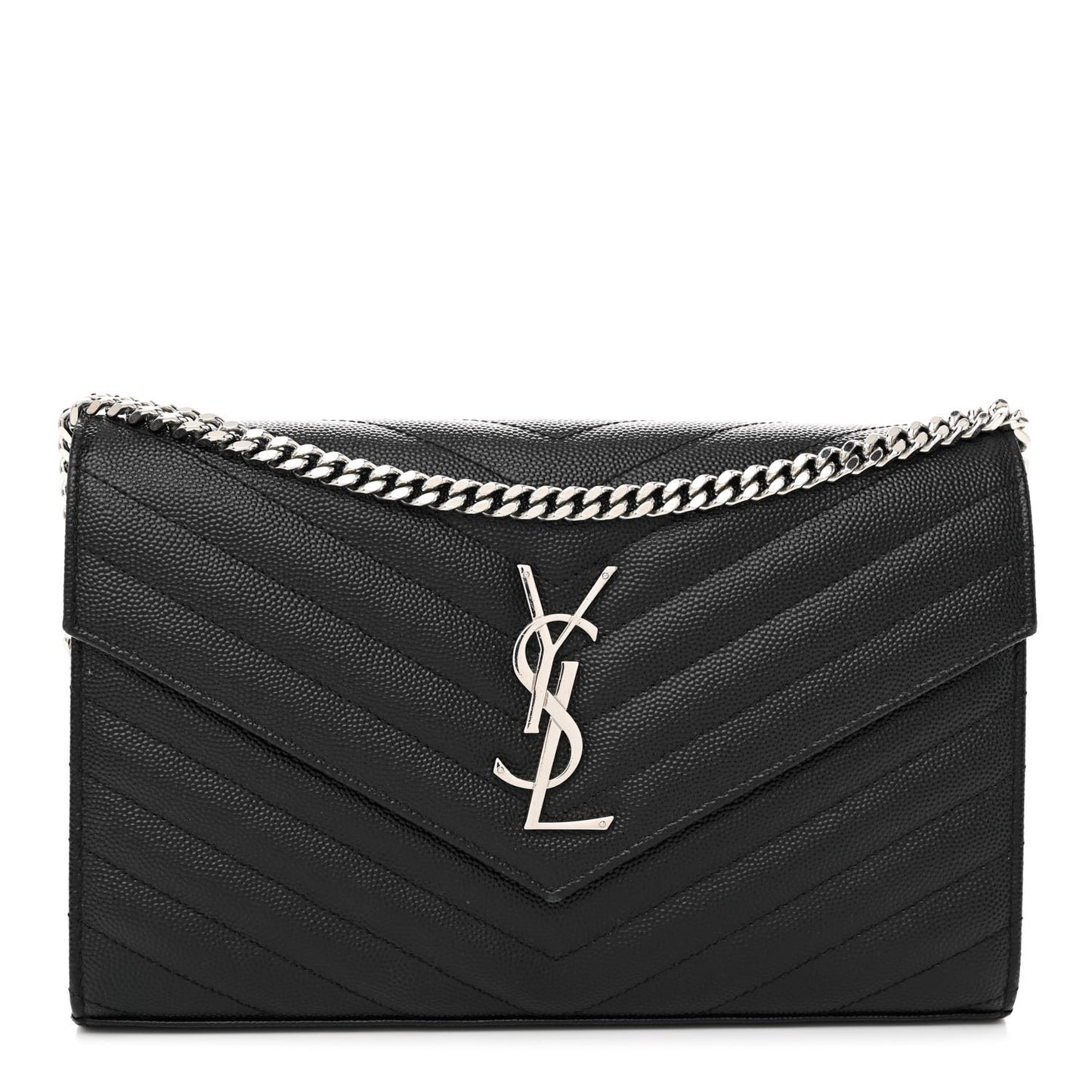 Grain De Poudre Matelasse Chevron Monogram Chain Wallet Black