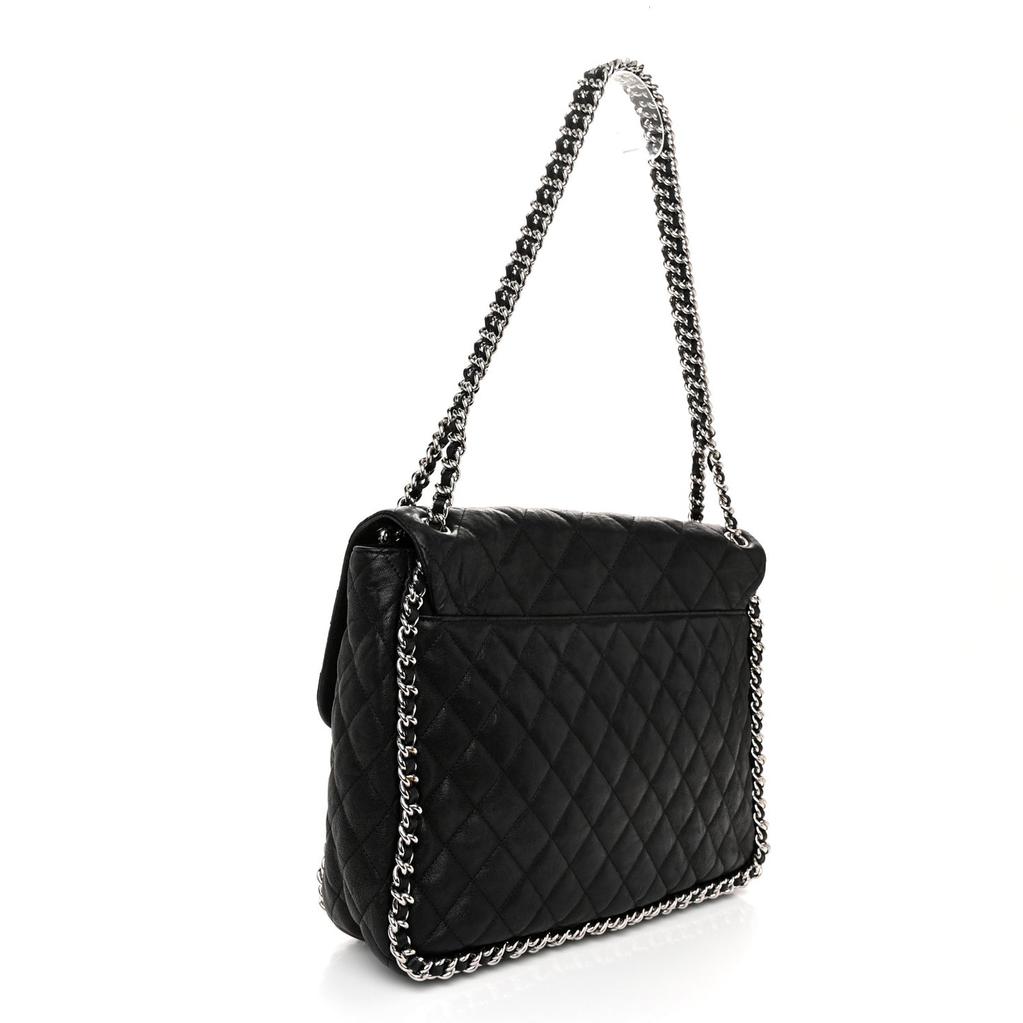 Washed Lambskin Quilted Maxi Chain Around Flap Black