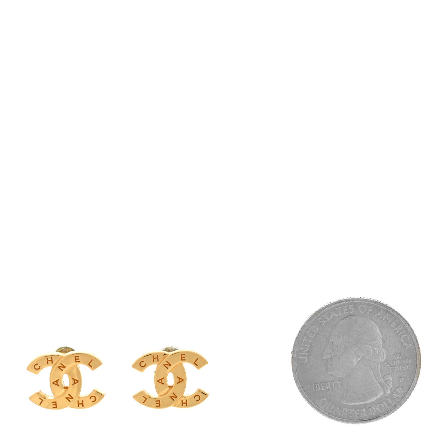 Metal CC Paris Button Stud Earrings Gold