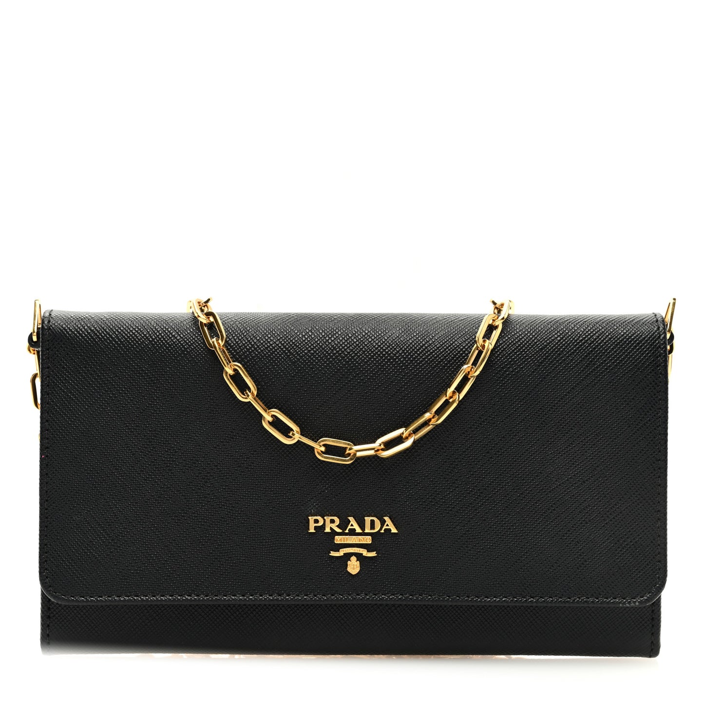 Saffiano Metal Oro Chain Wallet Black