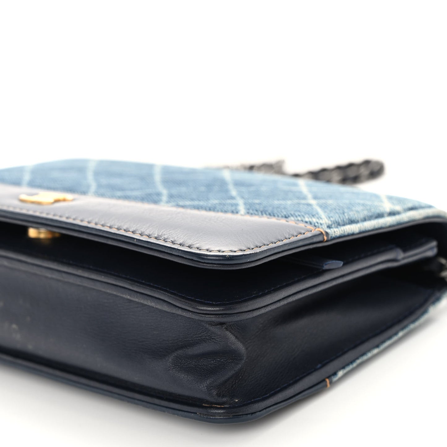 Denim Quilted Gabrielle Wallet On Chain WOC Blue