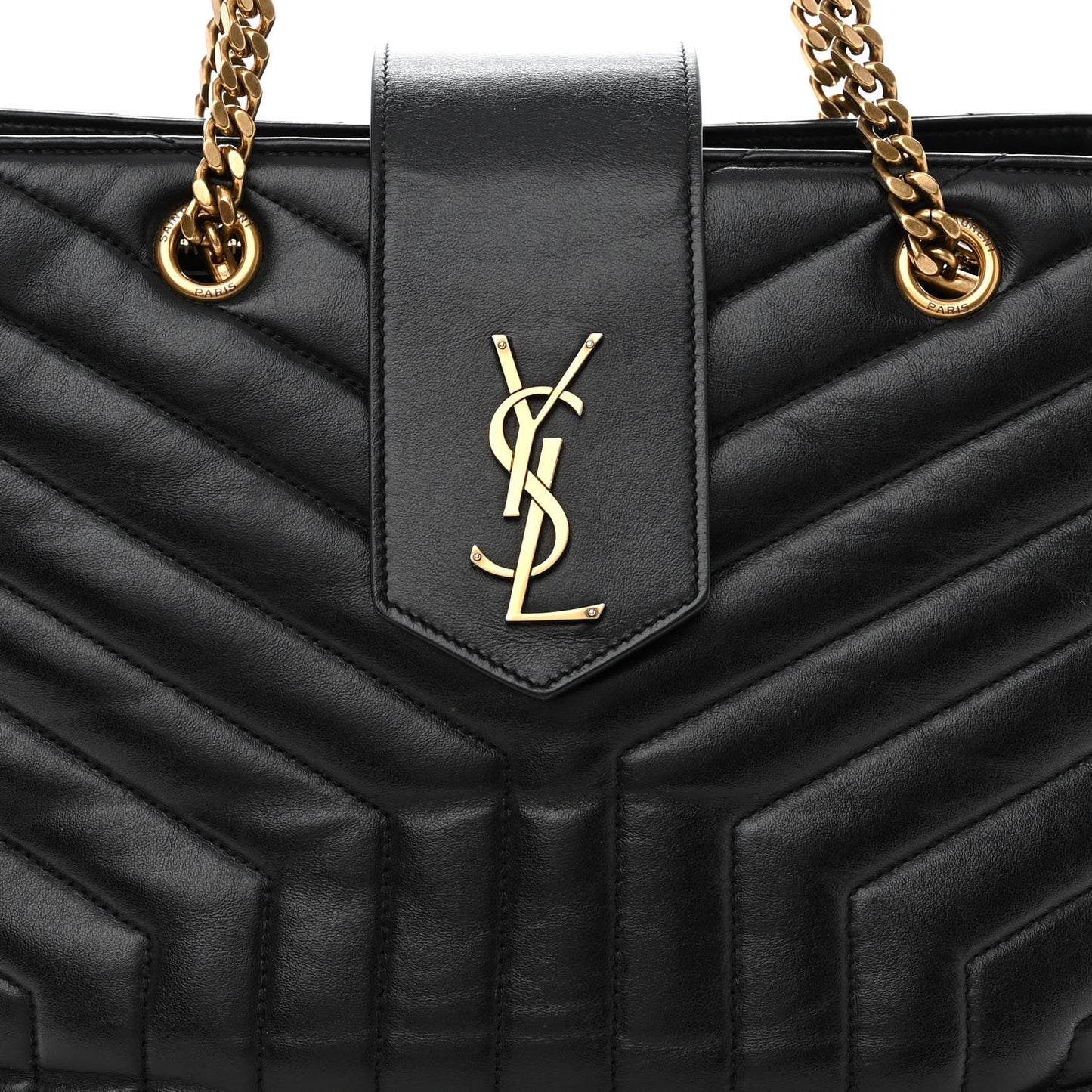Calfskin Y Quilted Monogram Large Loulou Shopper Black