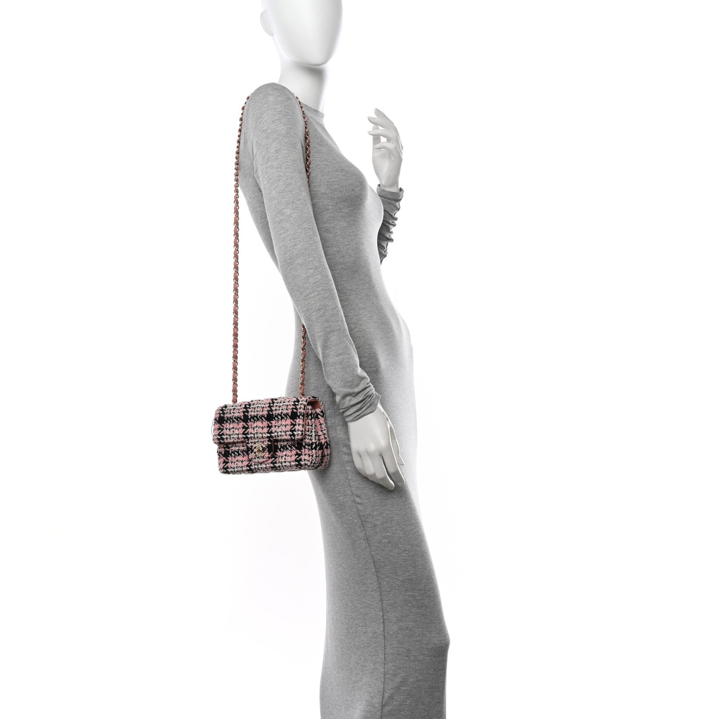 Tweed Quilted Mini Rectangular Flap Pink Black White