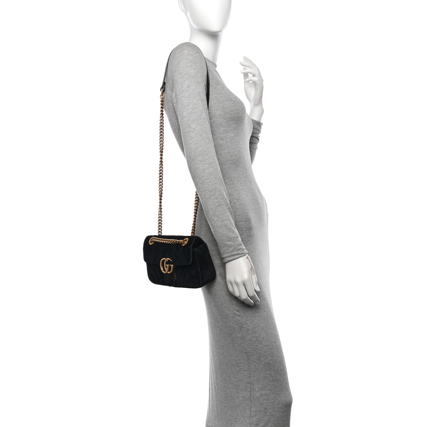 Velvet Matelasse Mini GG Marmont Shoulder Bag Black