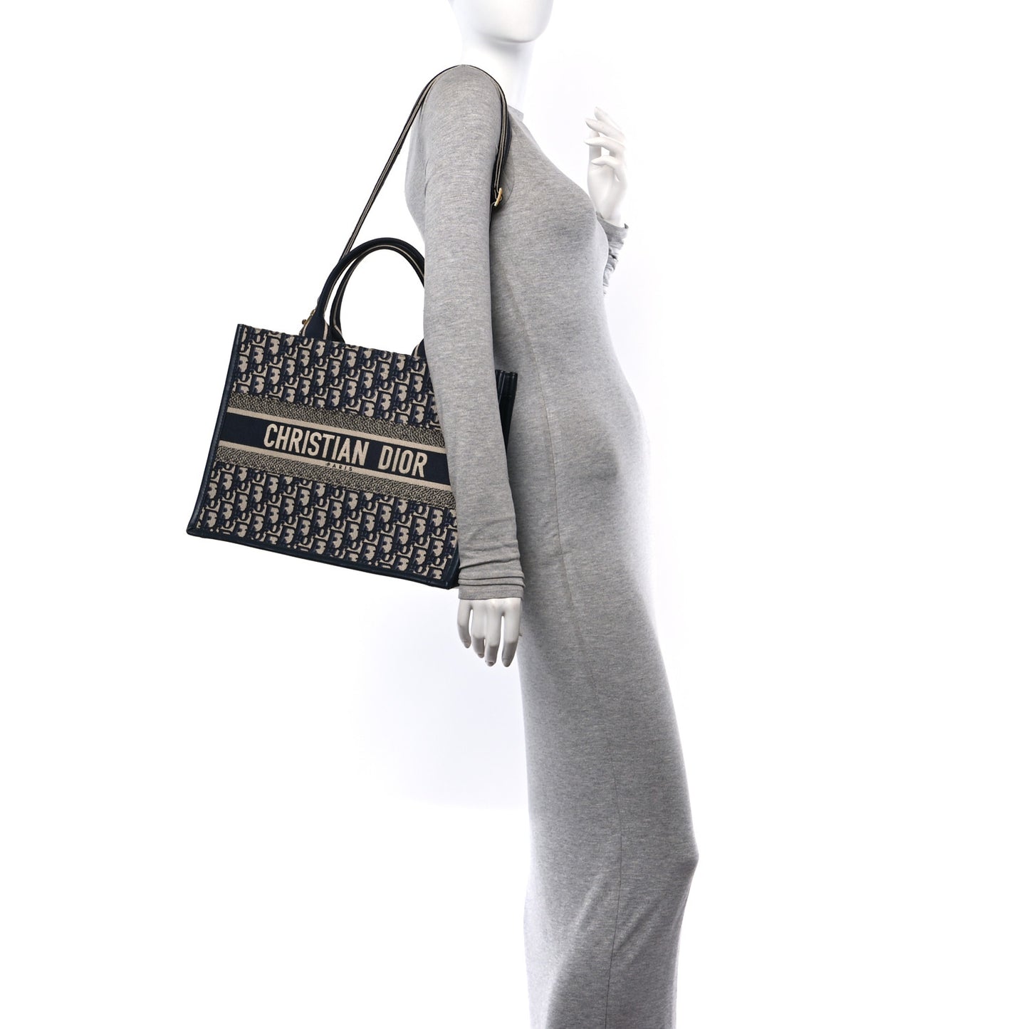 Oblique Calfskin Medium Book Tote With Strap Blue Multicolor