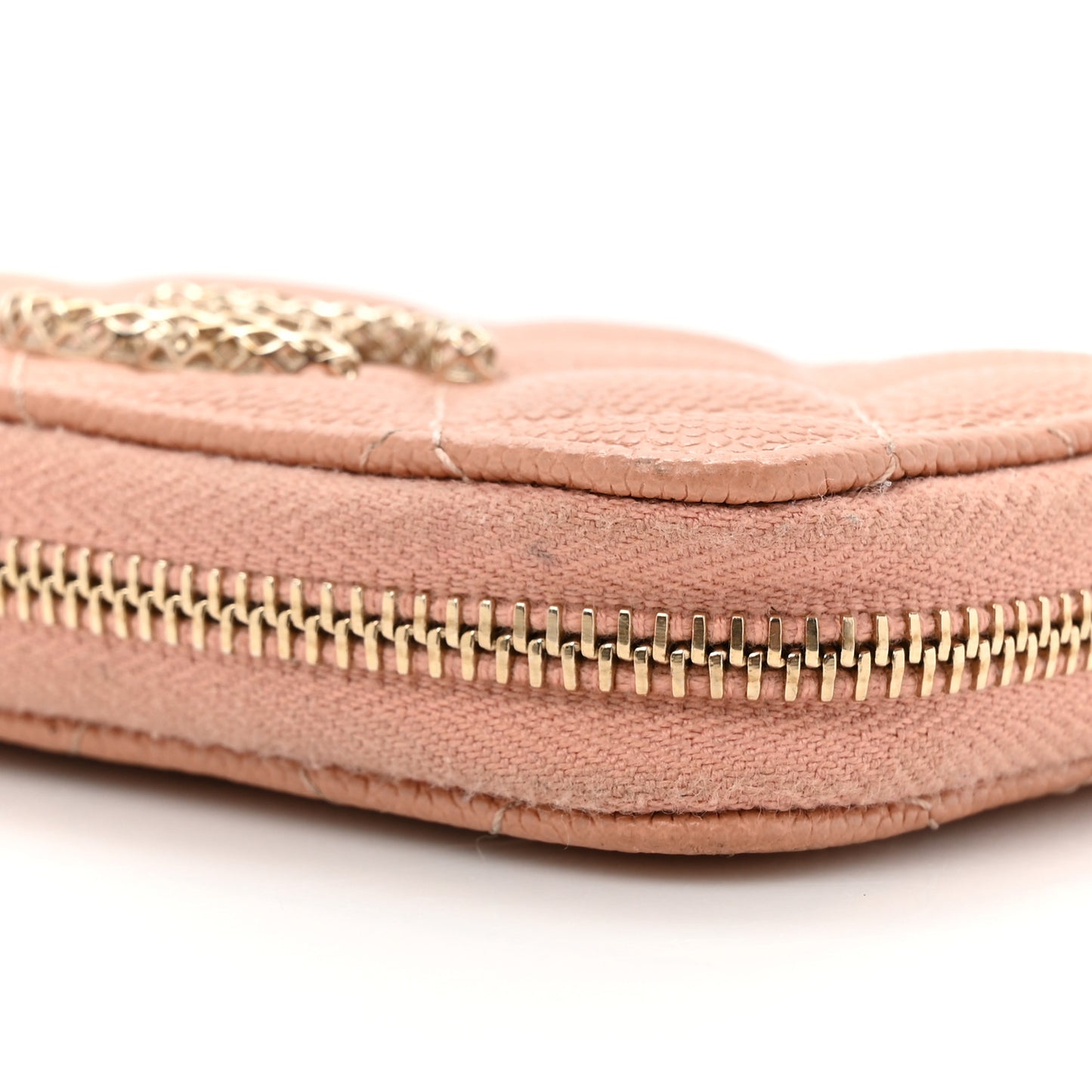 Caviar Quilted Perforated CC Zip Coin Purse Pink