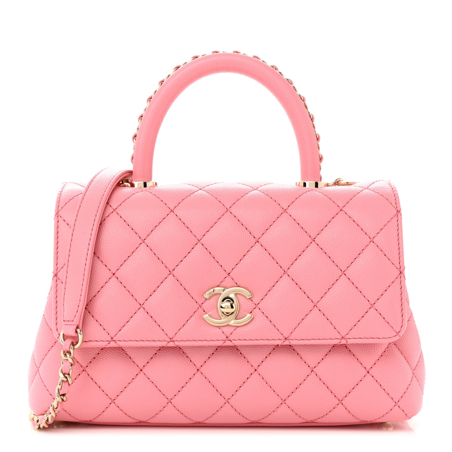 Caviar Quilted Mini Coco Chain Handle Flap Pink