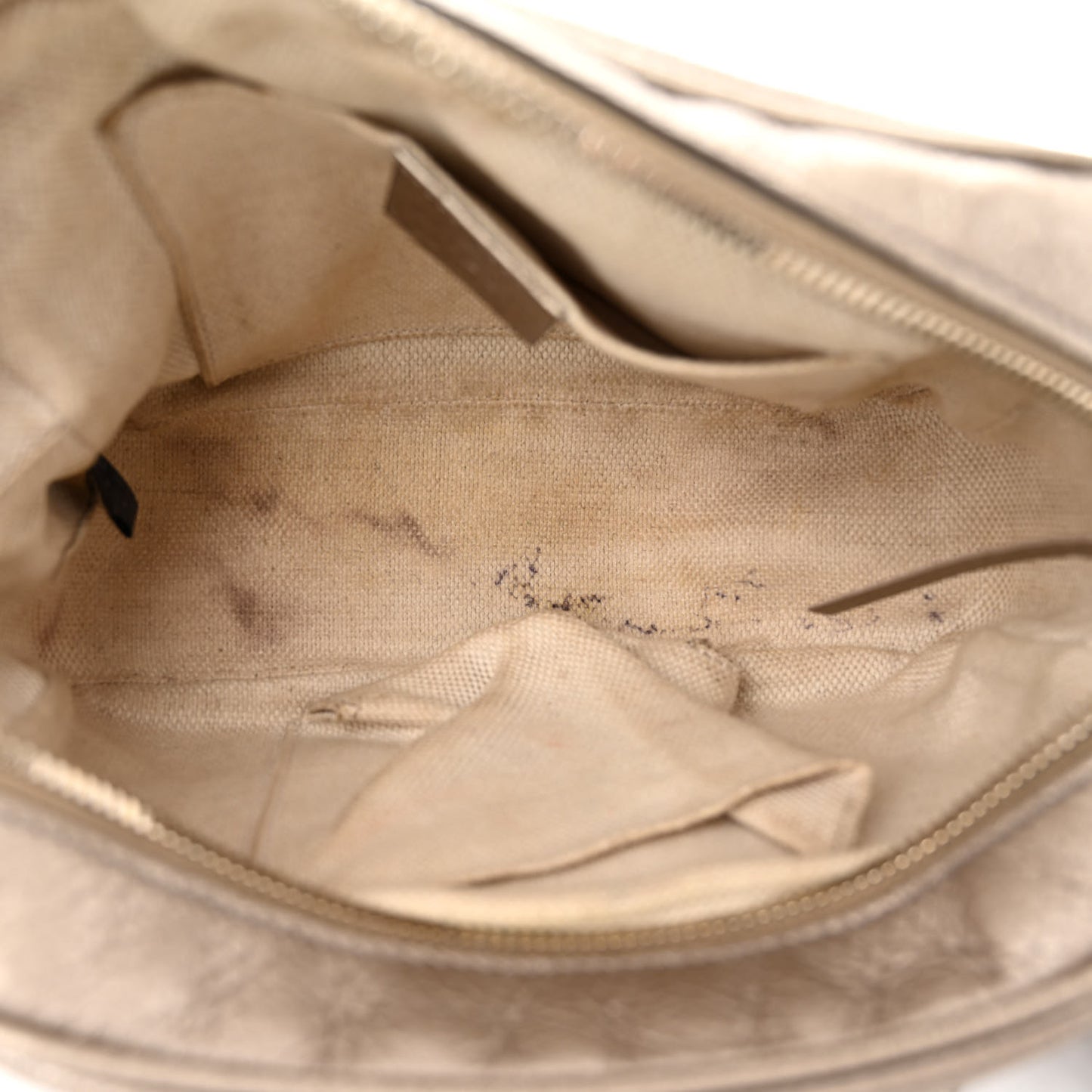 Metallic Pebbled Calfskin Small Soho Disco Bag Golden Beige