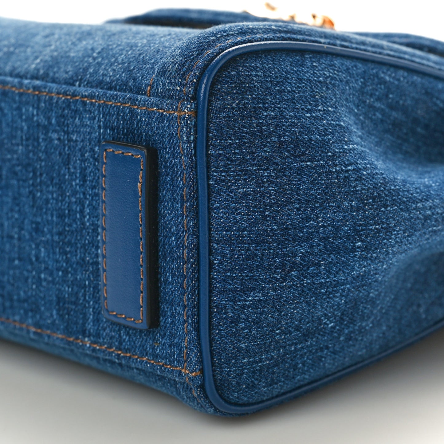 Denim Small La Medusa Chain Top Handle Bag Navy Blue