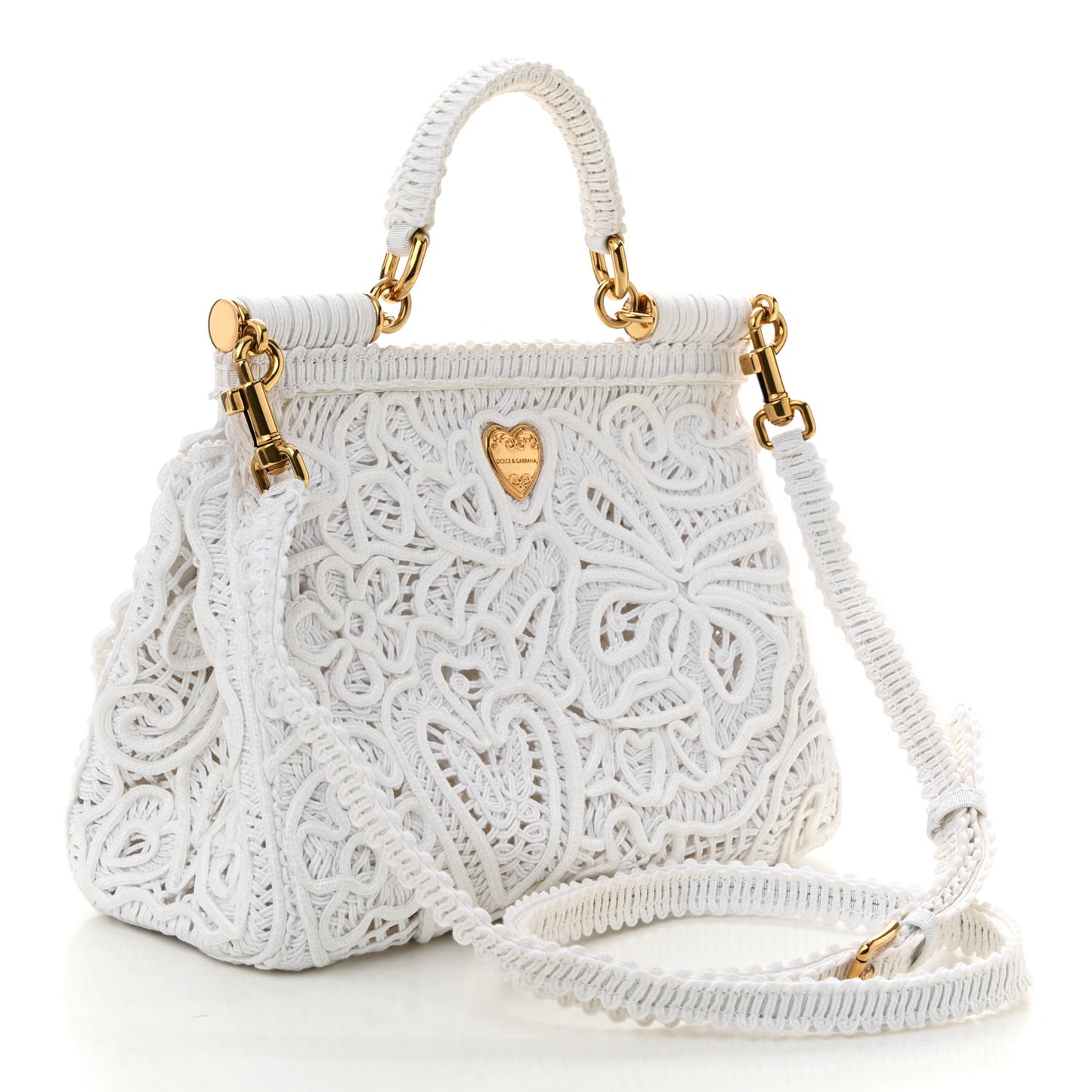 Cordonetto Lace Medium Miss Sicily Satchel White