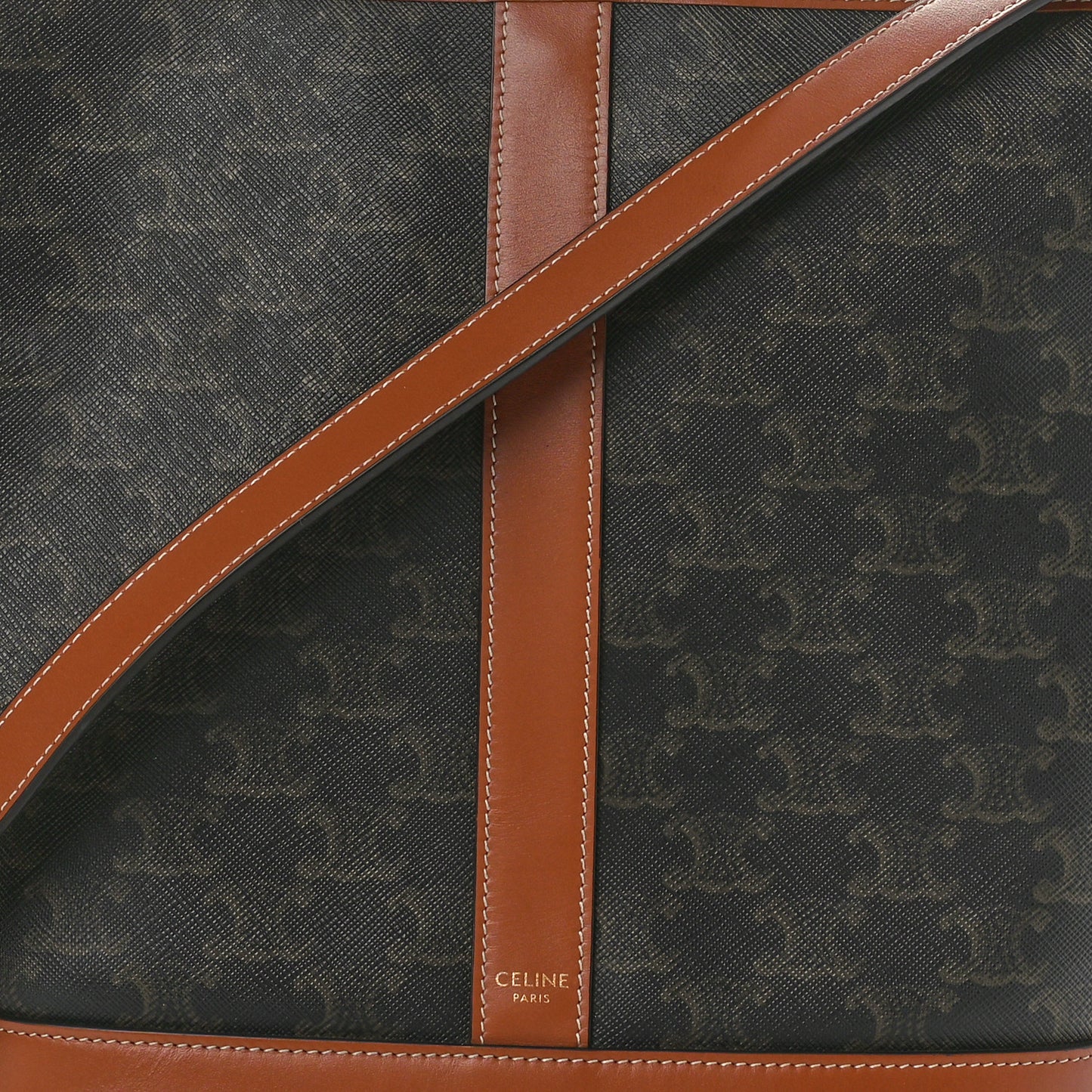 Triomphe Canvas Calfskin Medium Bucket Bag Tan