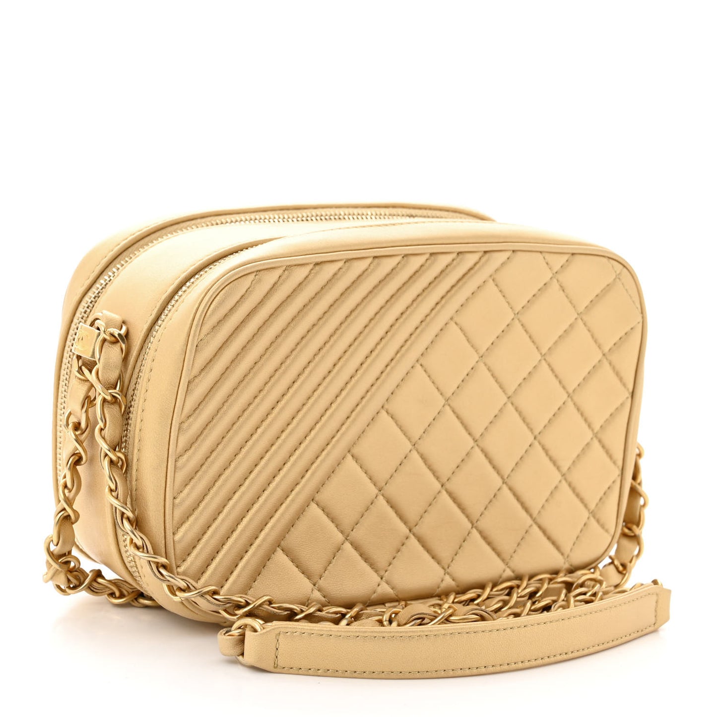 Metallic Lambskin Quilted Small Coco Boy Camera Case Gold