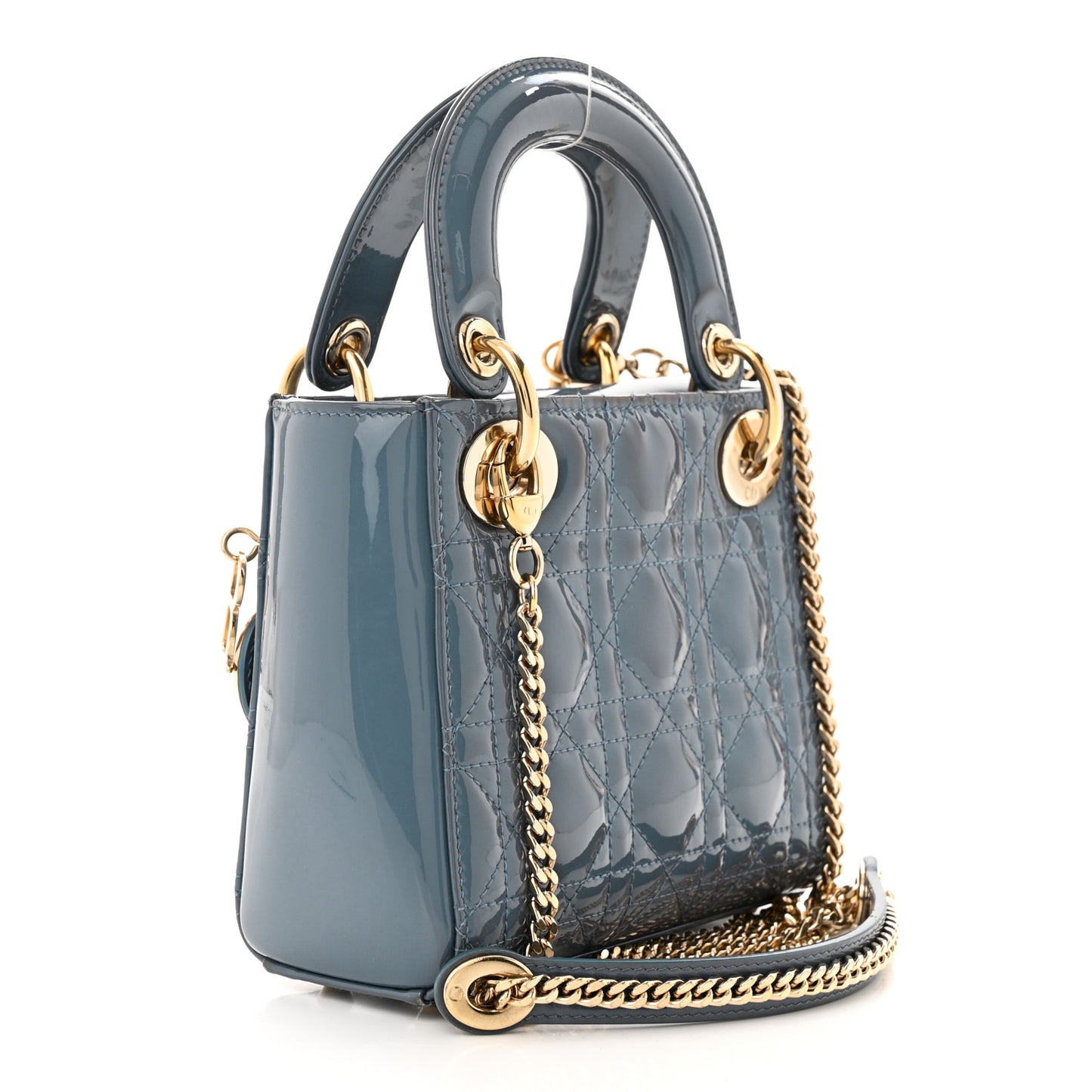 Patent Cannage Mini Lady Dior Light Blue