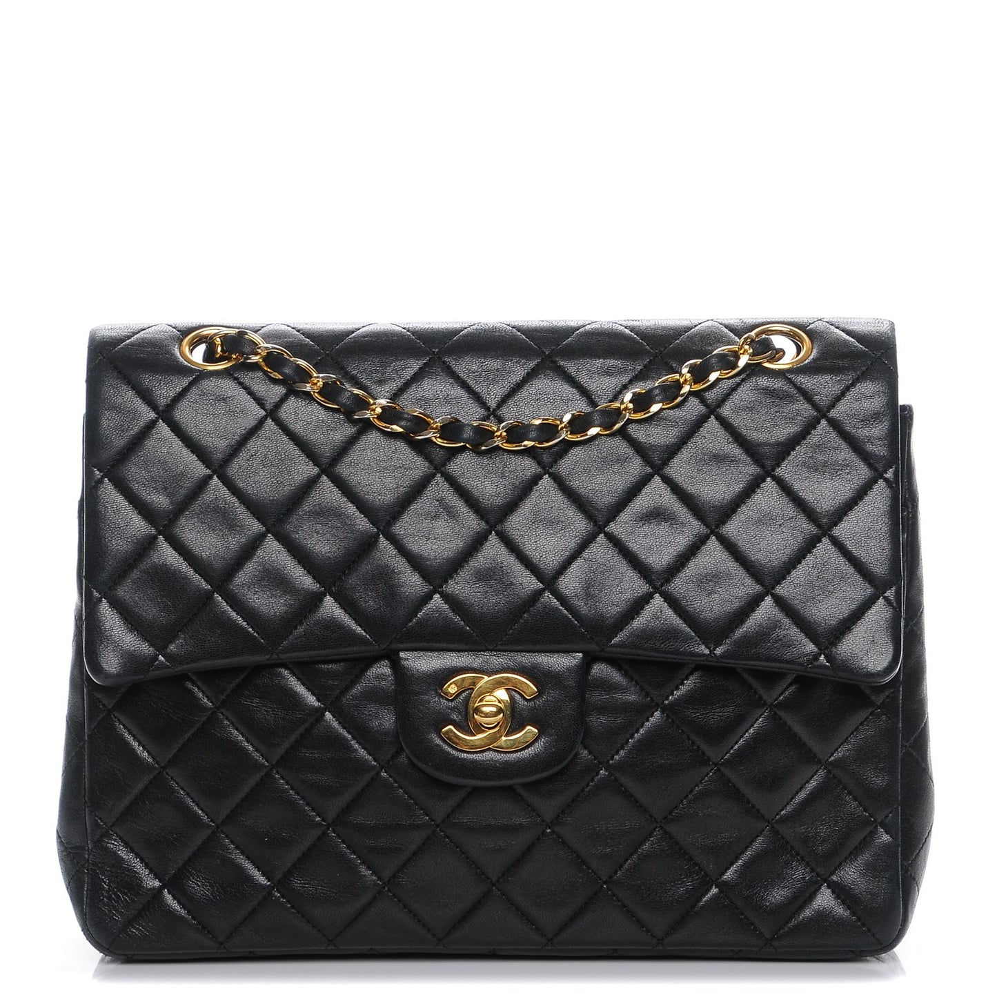Lambskin Quilted Medium Double Flap Black