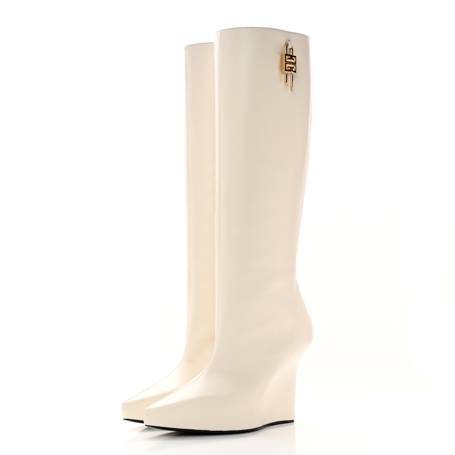 Givenchy Calfskin G Lock 80 Wedge Knee High Boots 38 Ivory 3 of 17