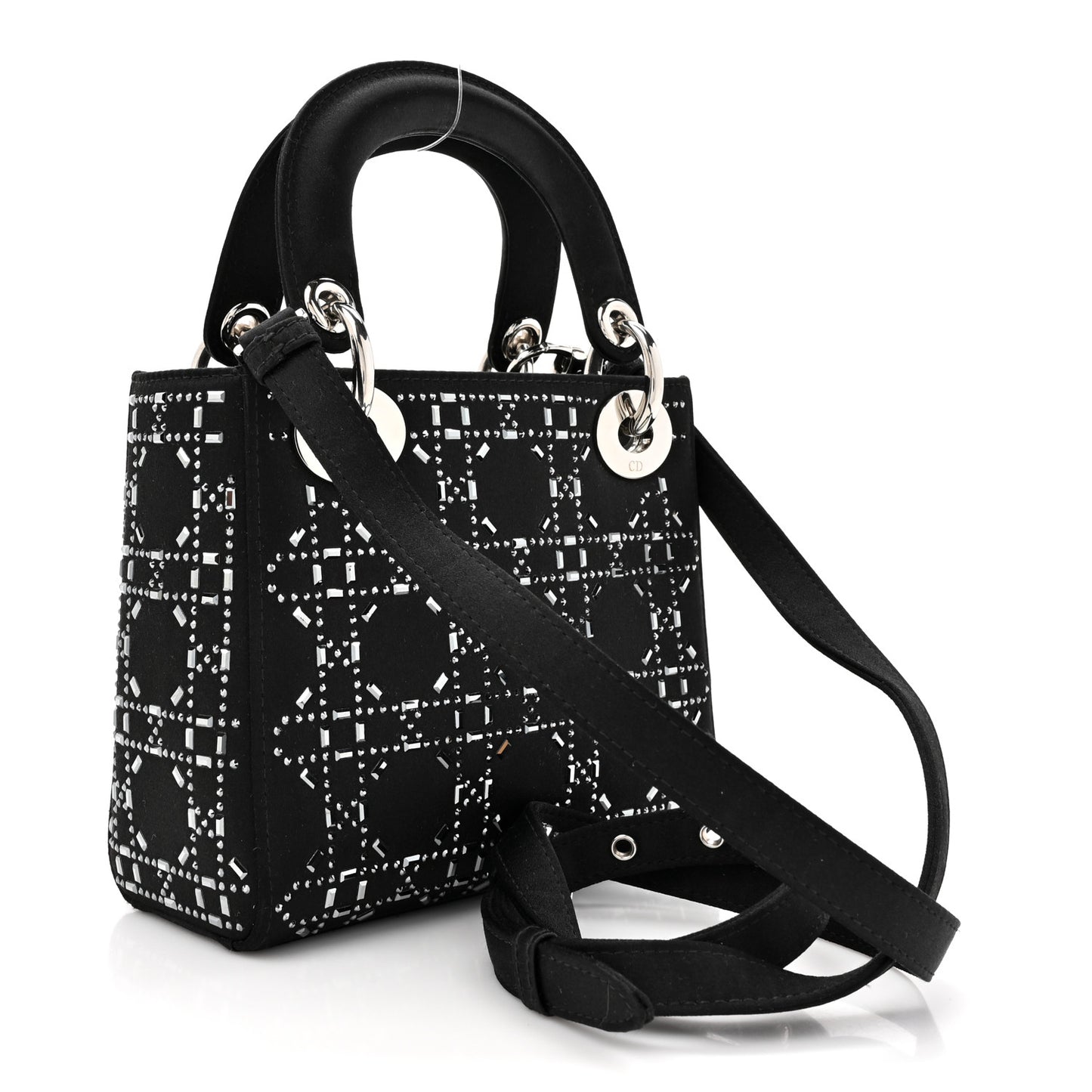 Satin Crystal Cannage Mini Lady Dior Black