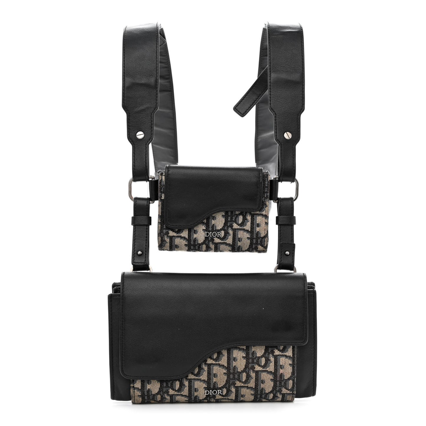 Oblique Smooth Calfskin Elite Shoulder Pouch Beige Black