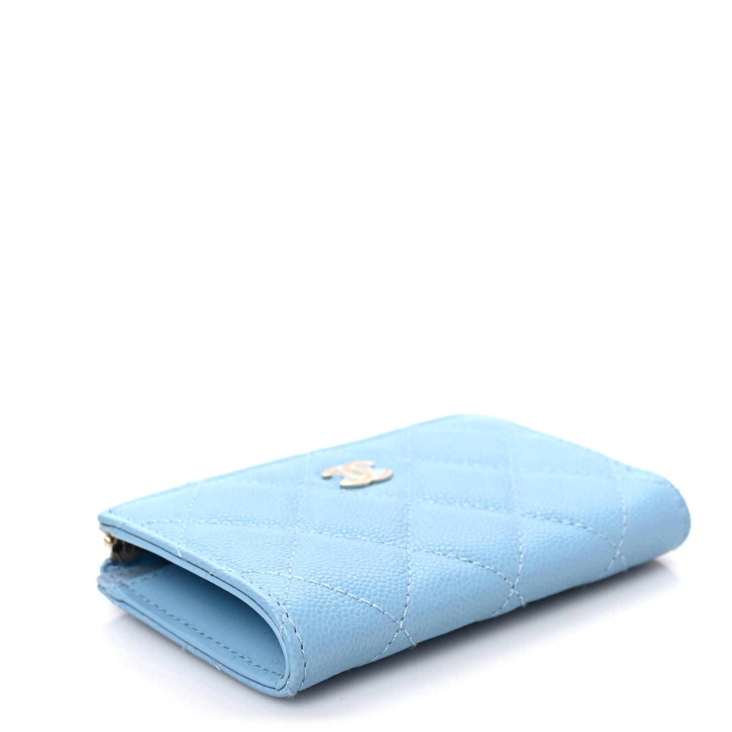 Caviar Quilted Zipped Key Holder Case Light Blue