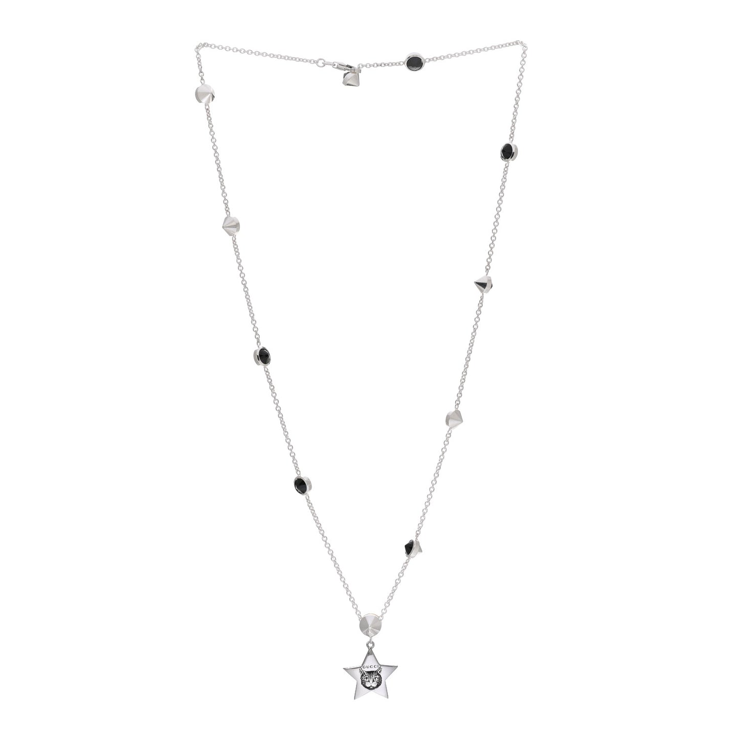 Sterling Silver Black Spinel Blind For Love Star Pendant Necklace