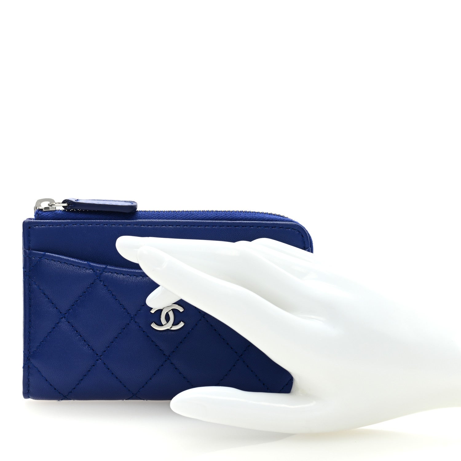 Chanel Lambskin Quilted Zip Card Holder Blue 2 of 7