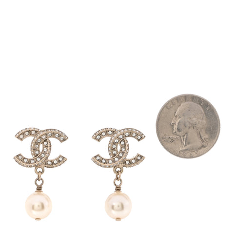 Crystal Timeless CC Pearl Drop Earrings Light Gold