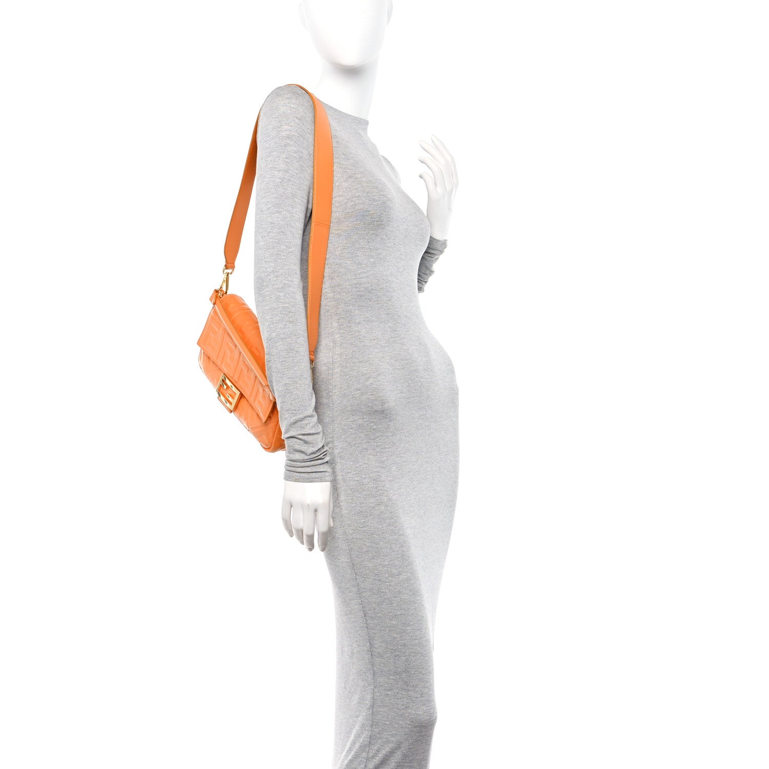 Fendi Nappa FF 1974 Embossed Baguette Clementine 2 of 14