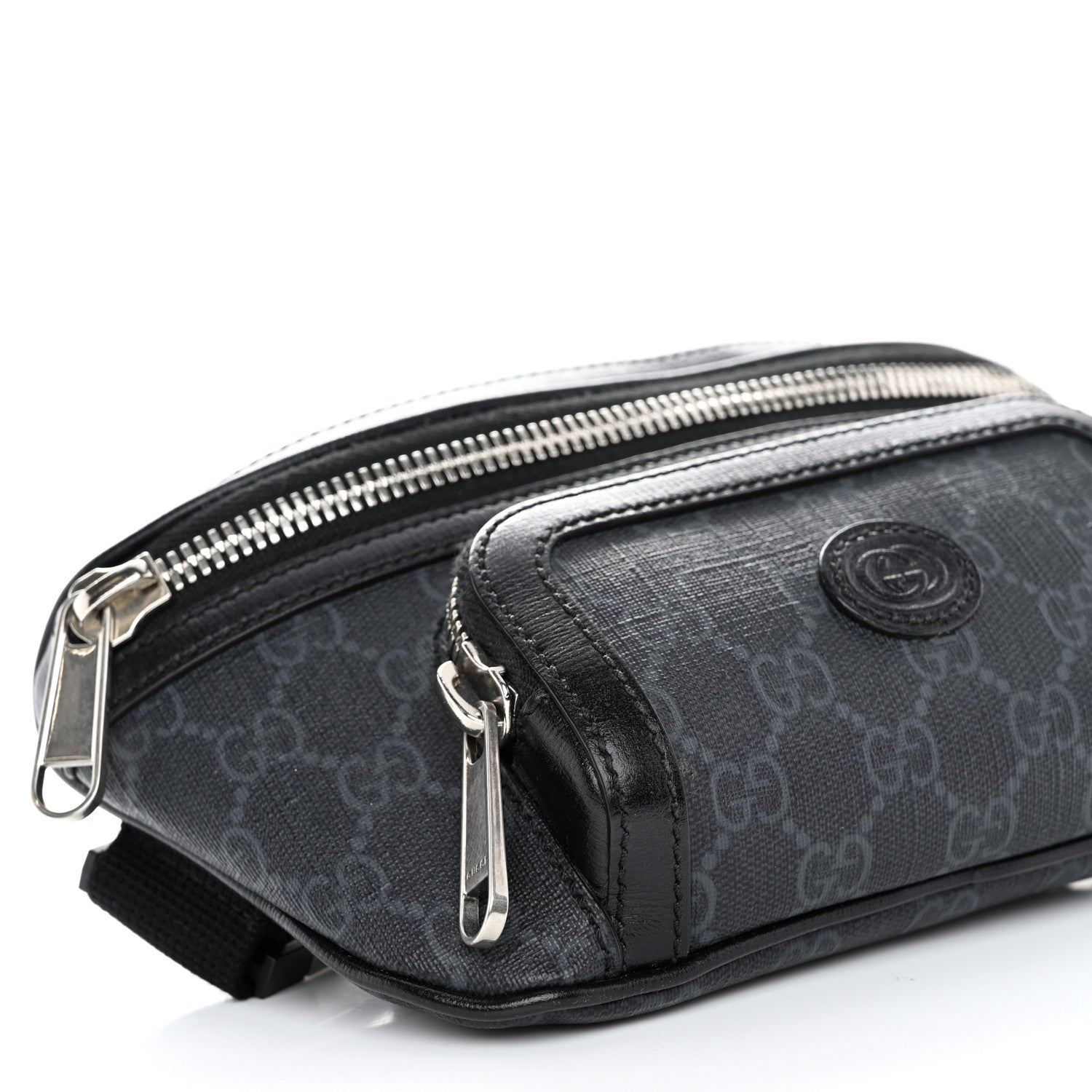 Gucci GG Supreme Monogram Textured Calfskin Retro Interlocking G Belt Bag Black 9 of 10