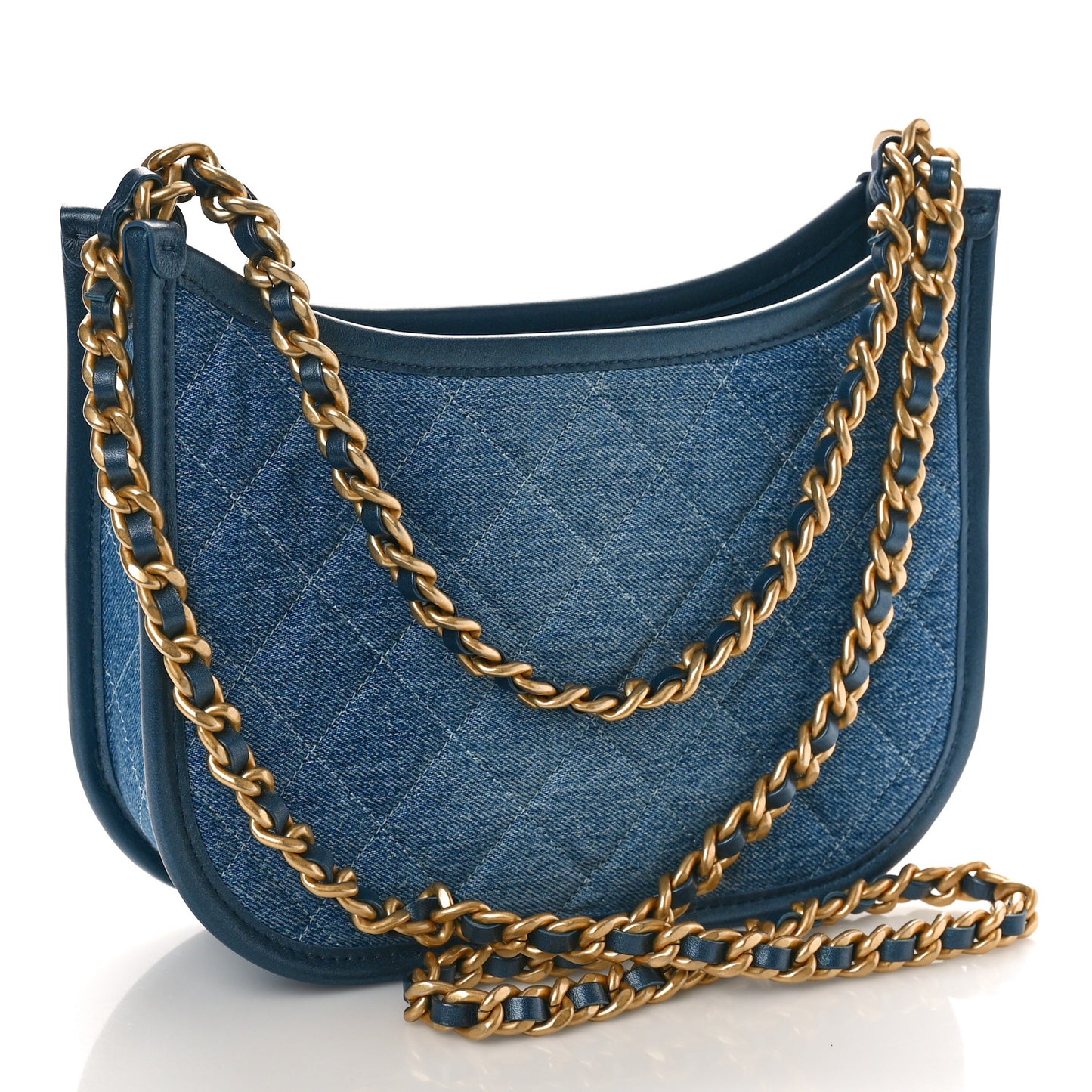 Washed Denim Quilted Hobo Blue