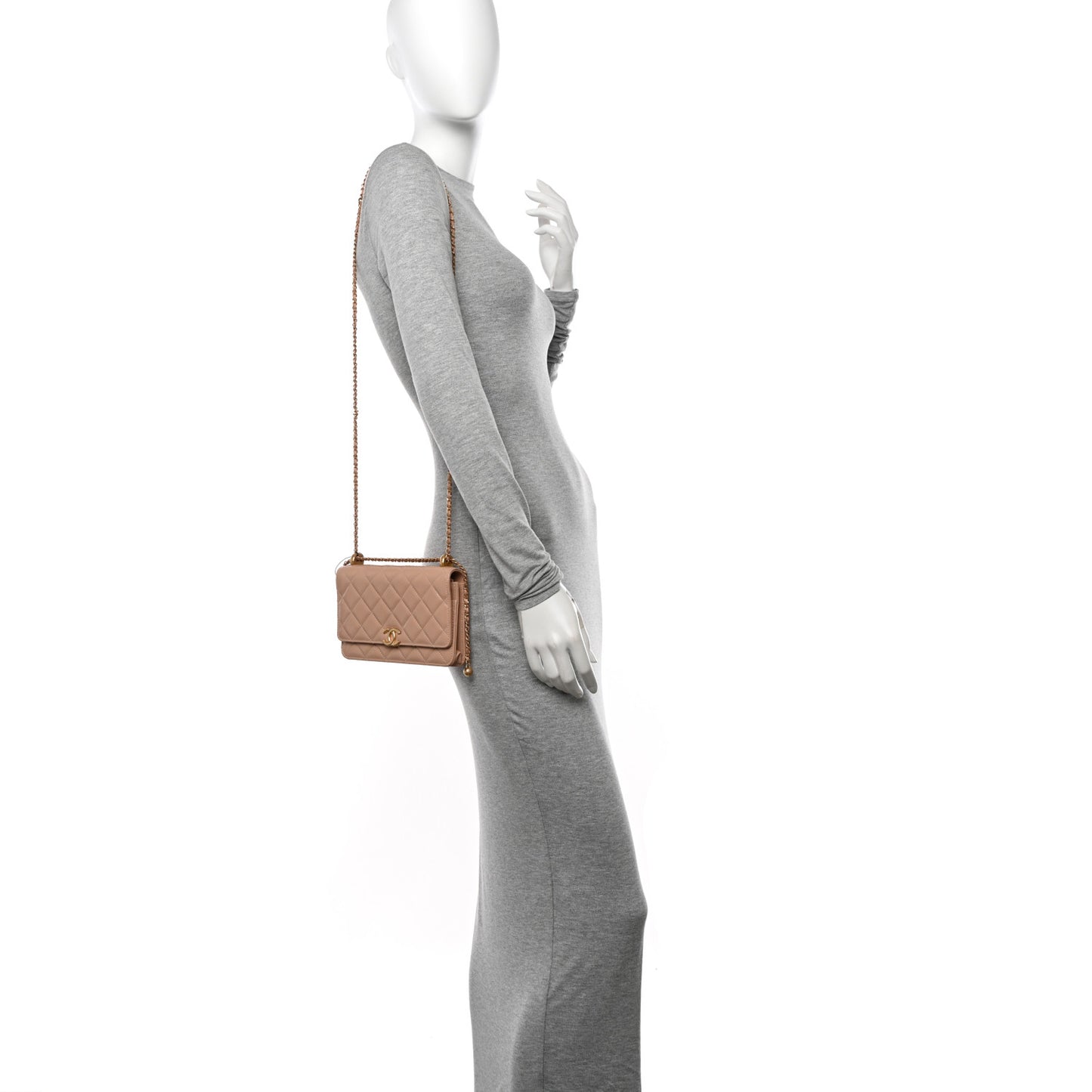 Calfskin Quilted Perfect Fit Wallet On Chain WOC Beige