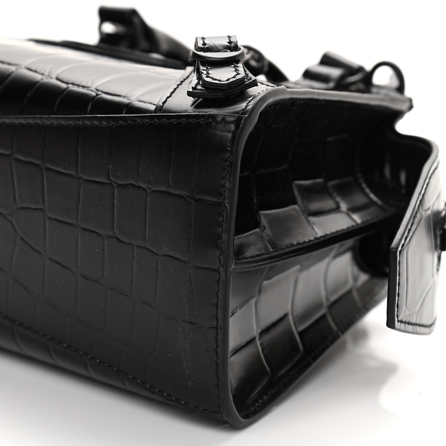 Semi Shiny Calfskin Crocodile Embossed Neo Classic Black Hardware Mini City Black