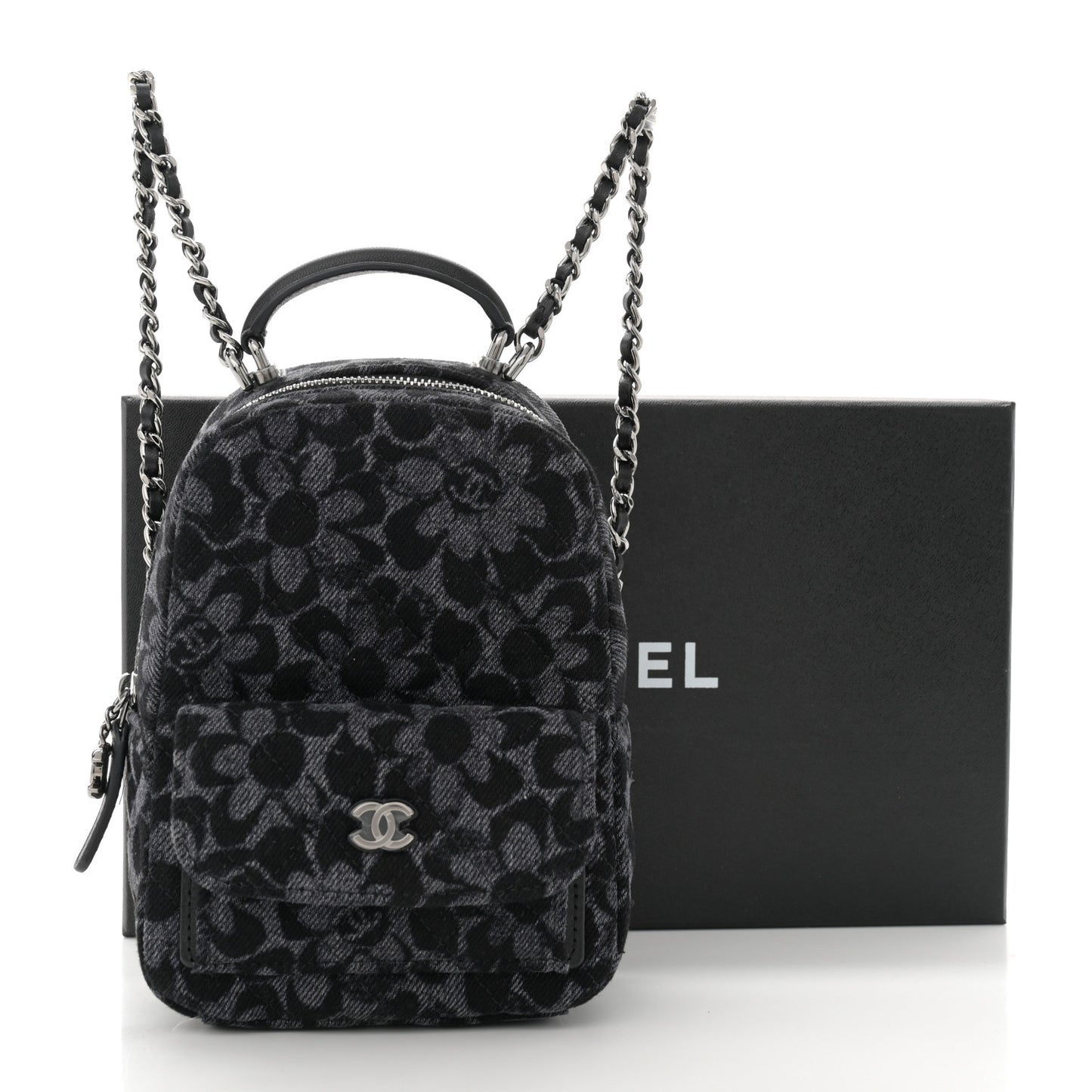 Denim Quilted Flower CC Mini Classic Backpack Black