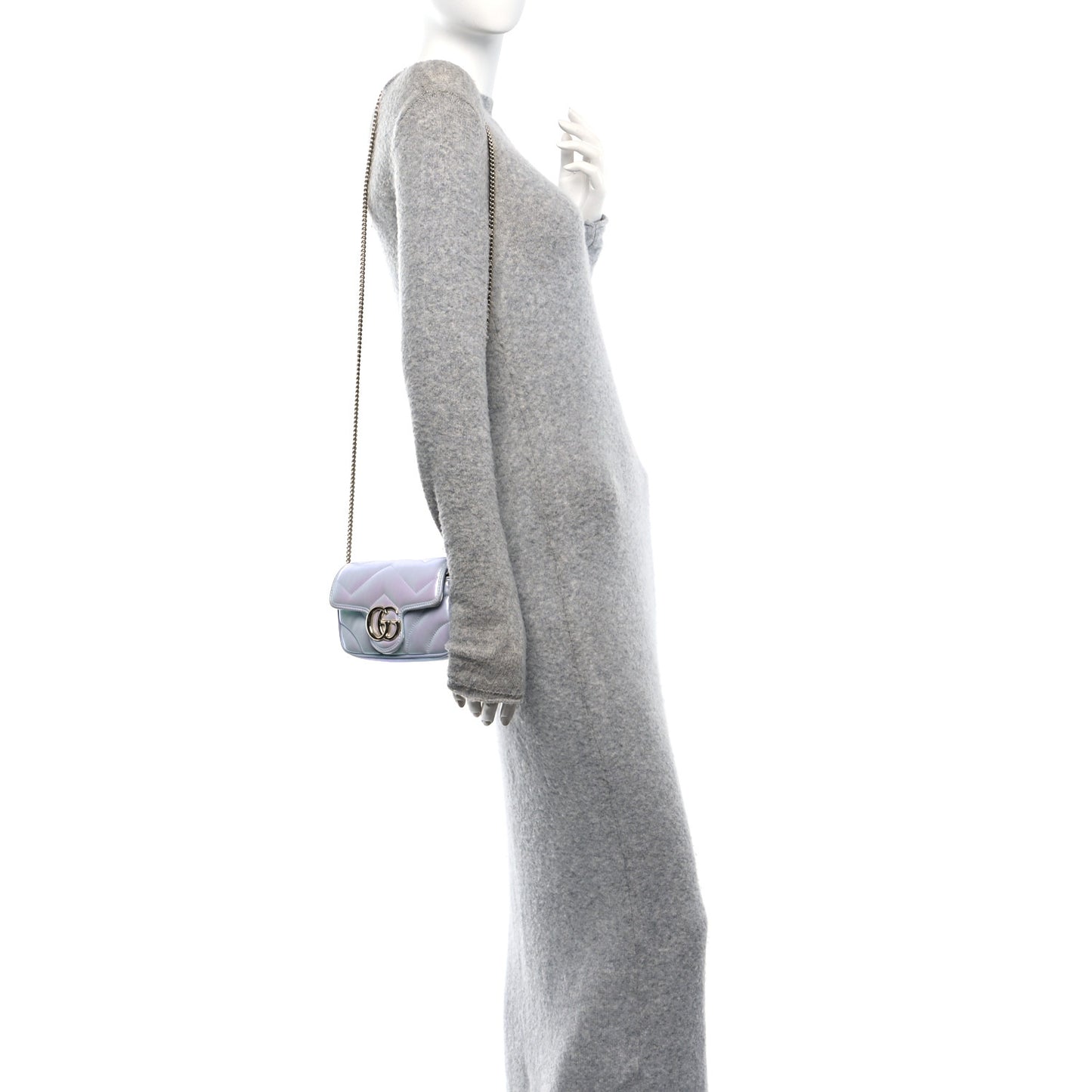 Iridescent Nappa Chevron Matelasse Small GG Marmont Shoulder Bag Iridescent Snow Light Blue
