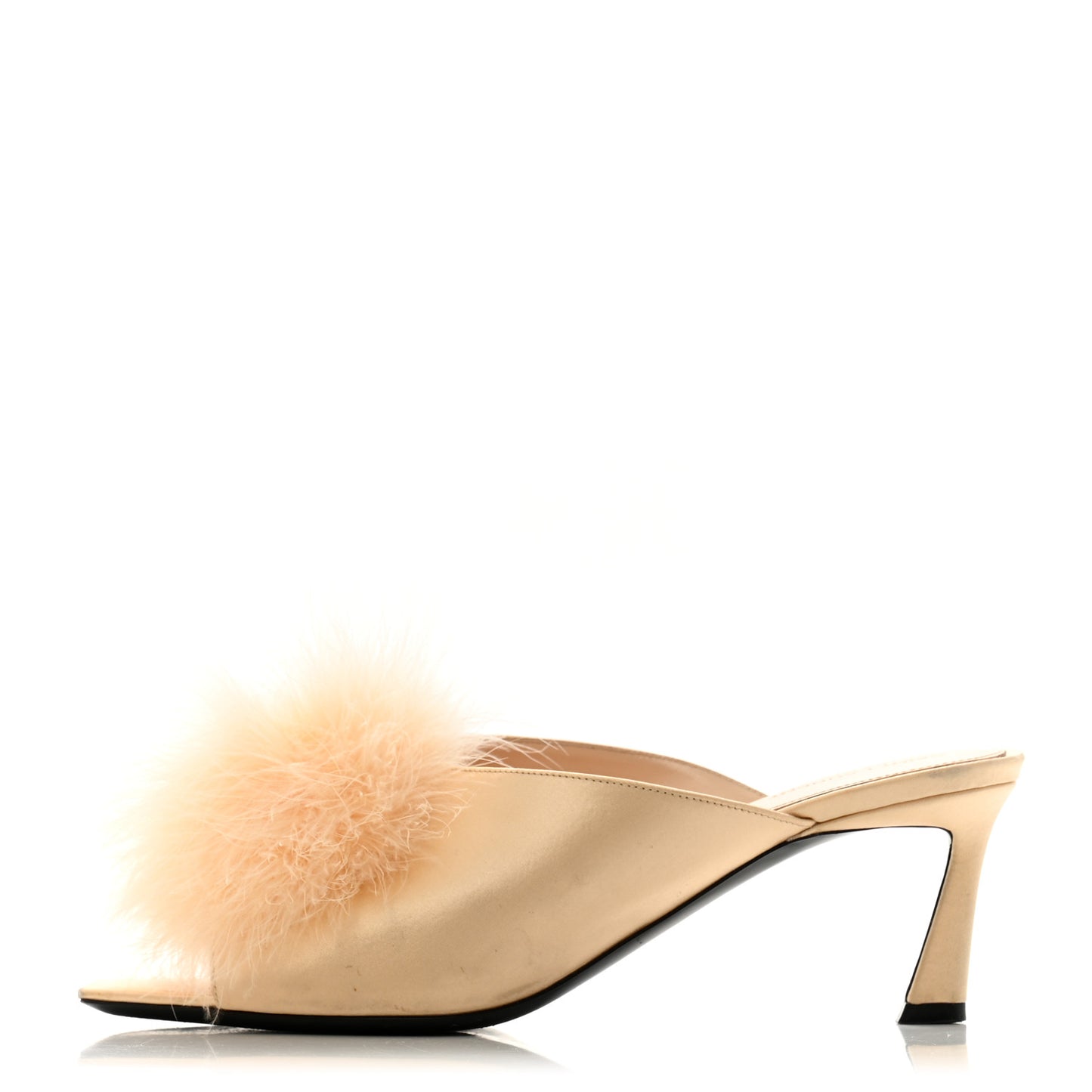Crepe Satin Feathered Mule Sandals 38 Beige