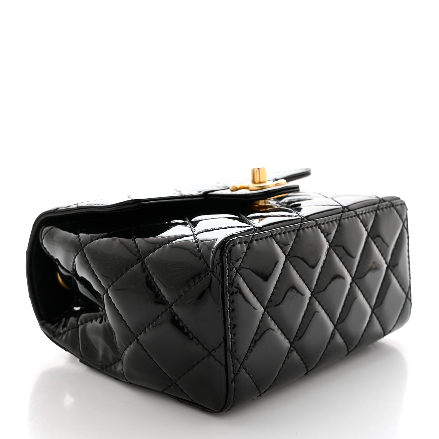 Patent Calfskin Quilted Mini Square Flap Black