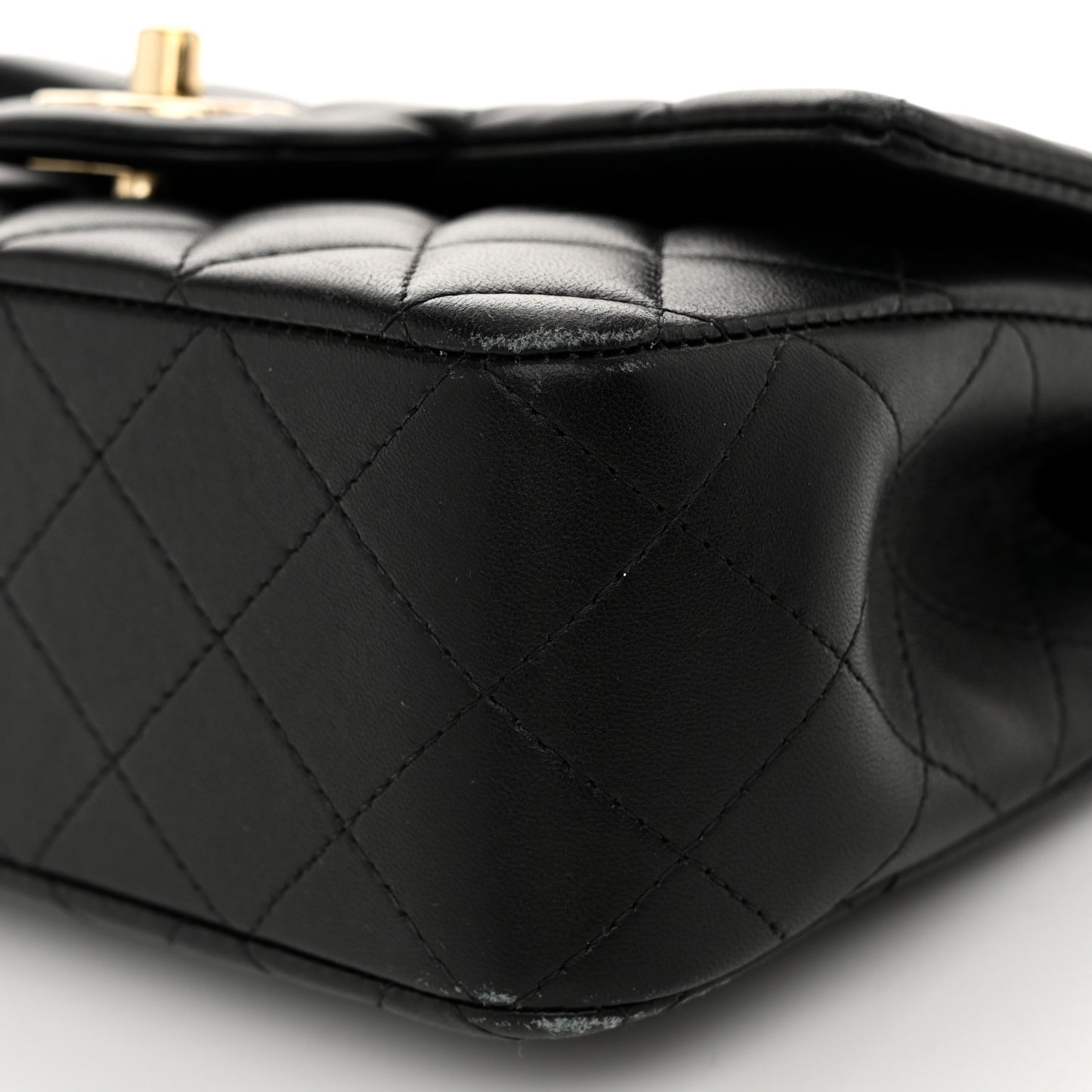 Lambskin Quilted Mini Top Handle Rectangular Flap Black