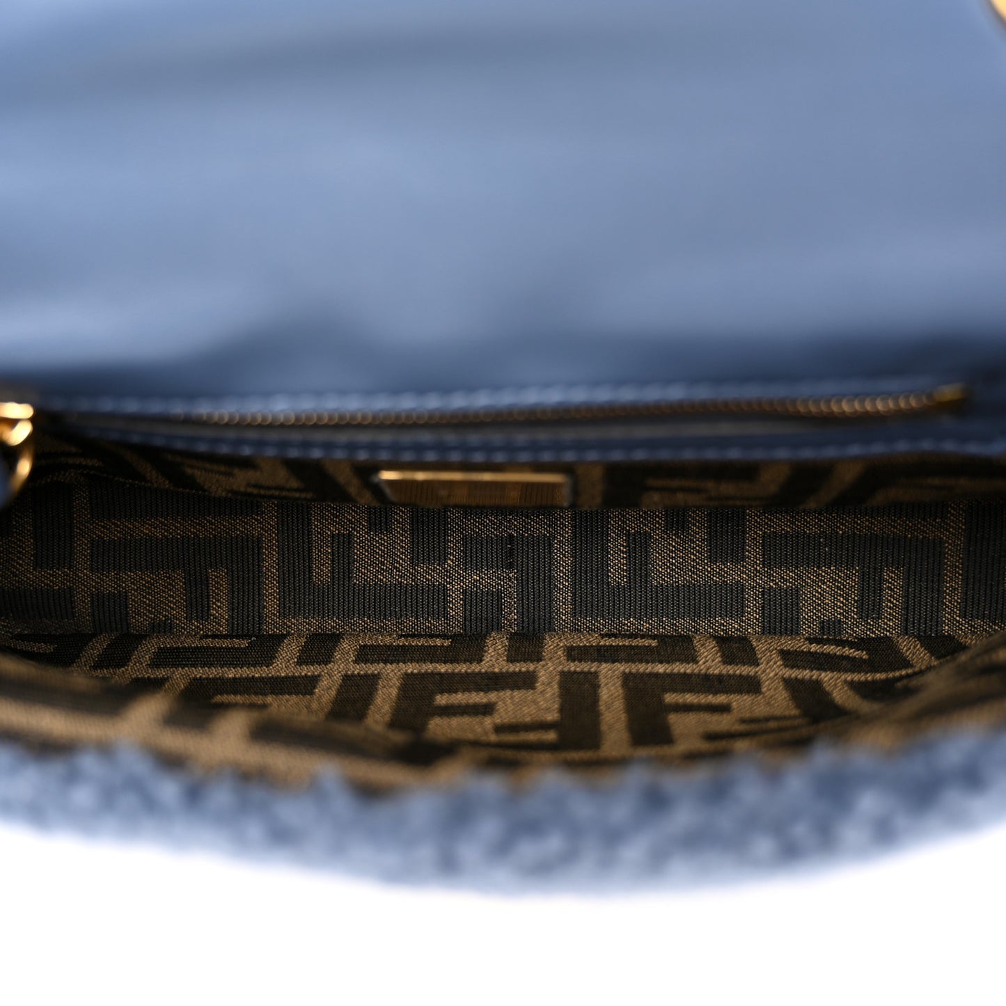 Shearling Lambskin FF Midi Chain Baguette Mirto