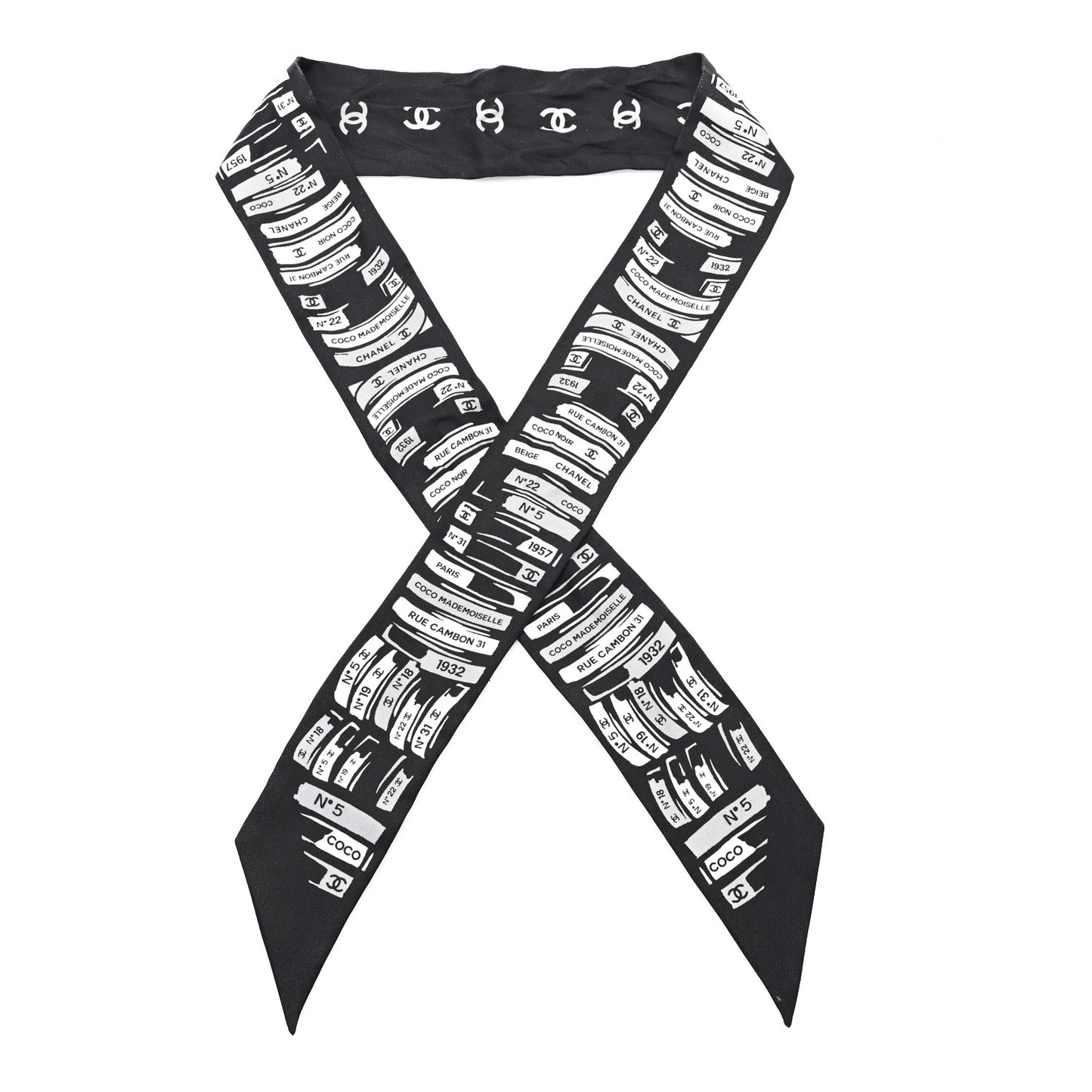 Silk CC Slim Bandeau Scarf Black Grey