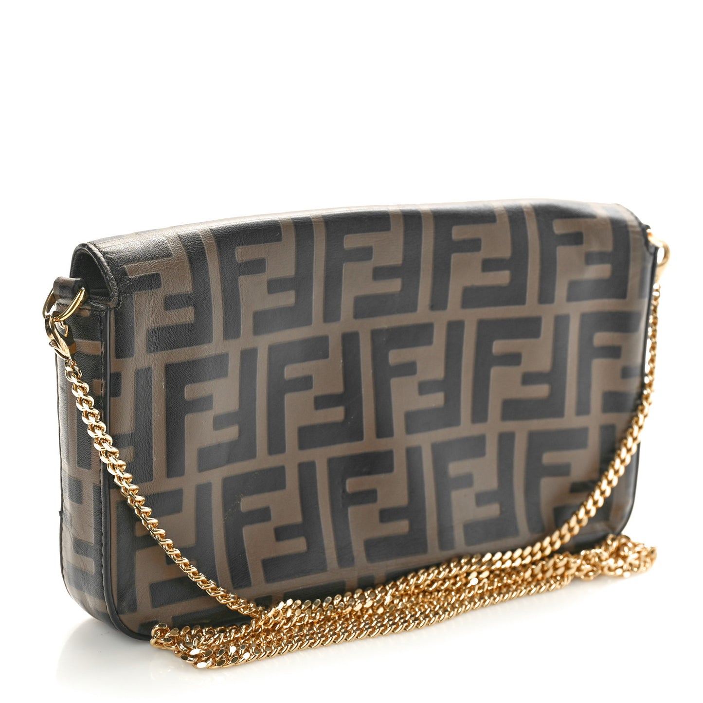 Vitello Soft F is Fendi Bi-Color FF 1974 Embossed Envelope Wallet On Chain with Pouches Maya Black