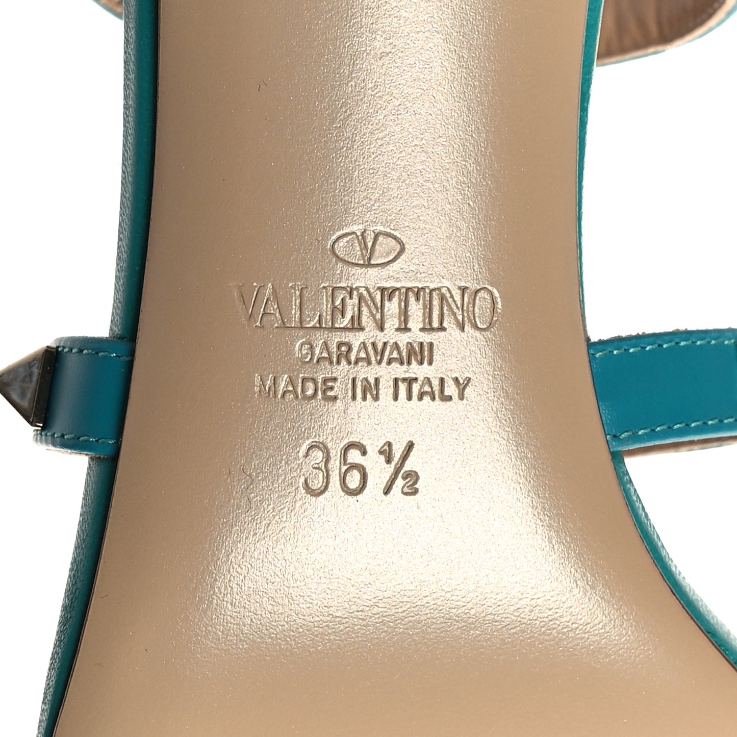 Calfskin Nappa Rockstud 60mm Caged Slide Sandals 36.5 Ultra Marine Green
