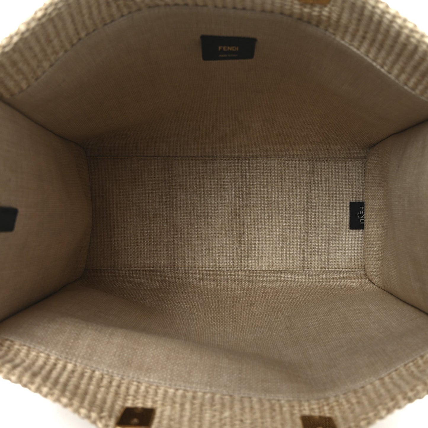 Straw Vitello King Plexiglass Woven Medium Fendi Sunshine Shopper Tote Natural Black