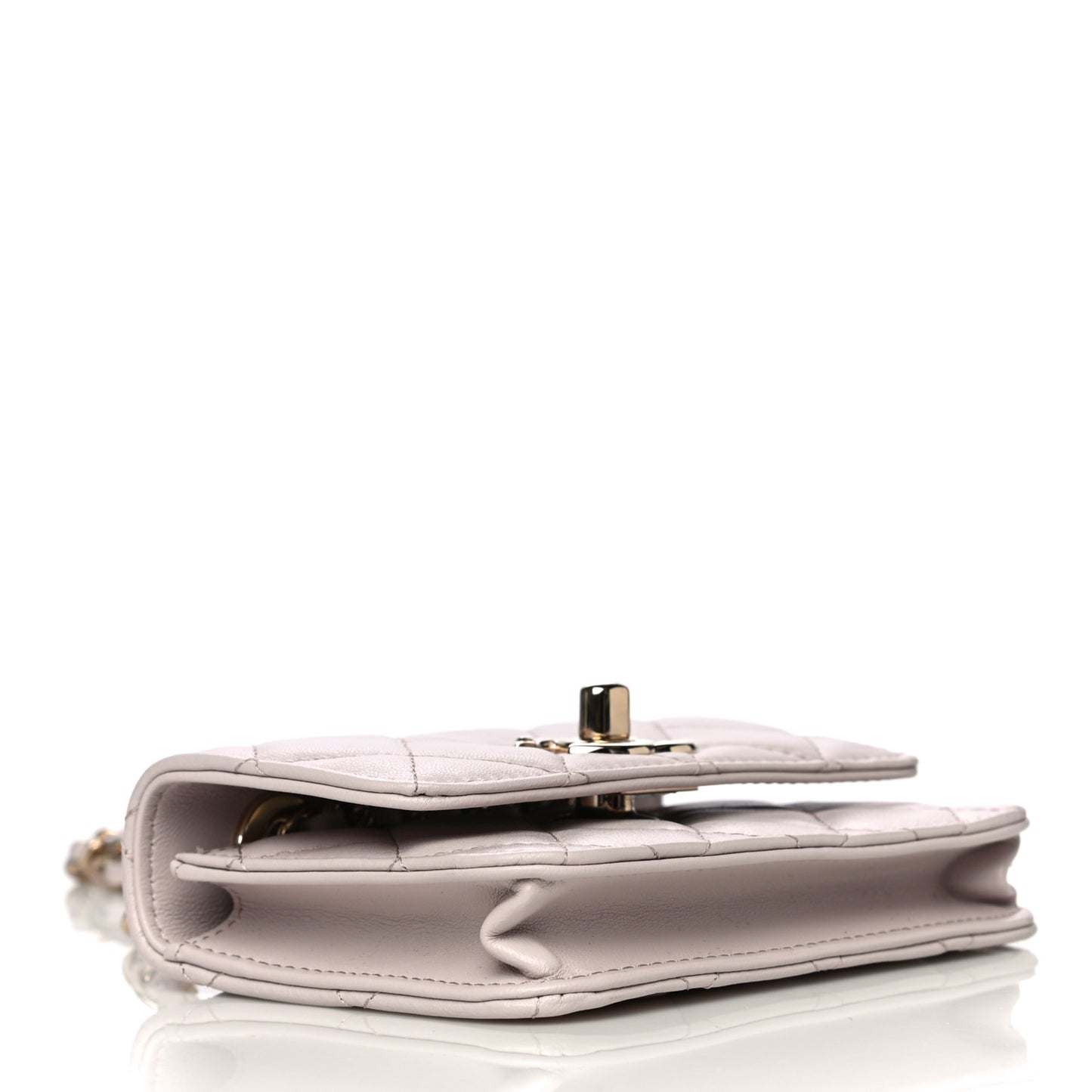 Lambskin Quilted Trendy CC Card Holder On Chain Light Pink