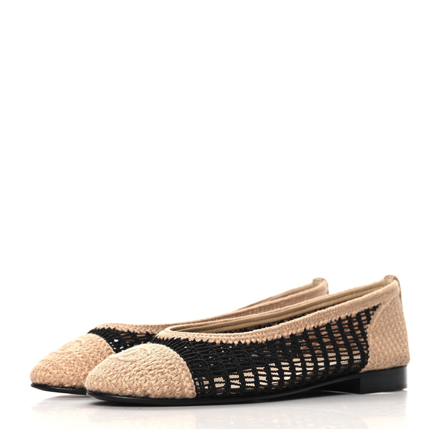 Raffia Cap Toe Ballerina Flats 36.5 Black Beige