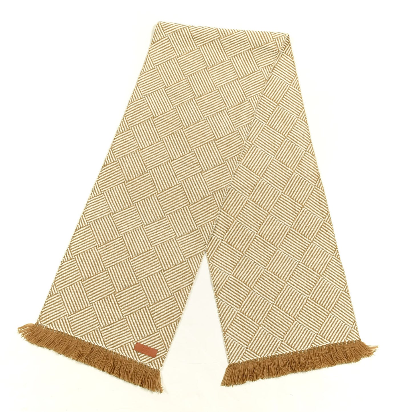 Cashmere Tile Weave Muffler Camel Ecru