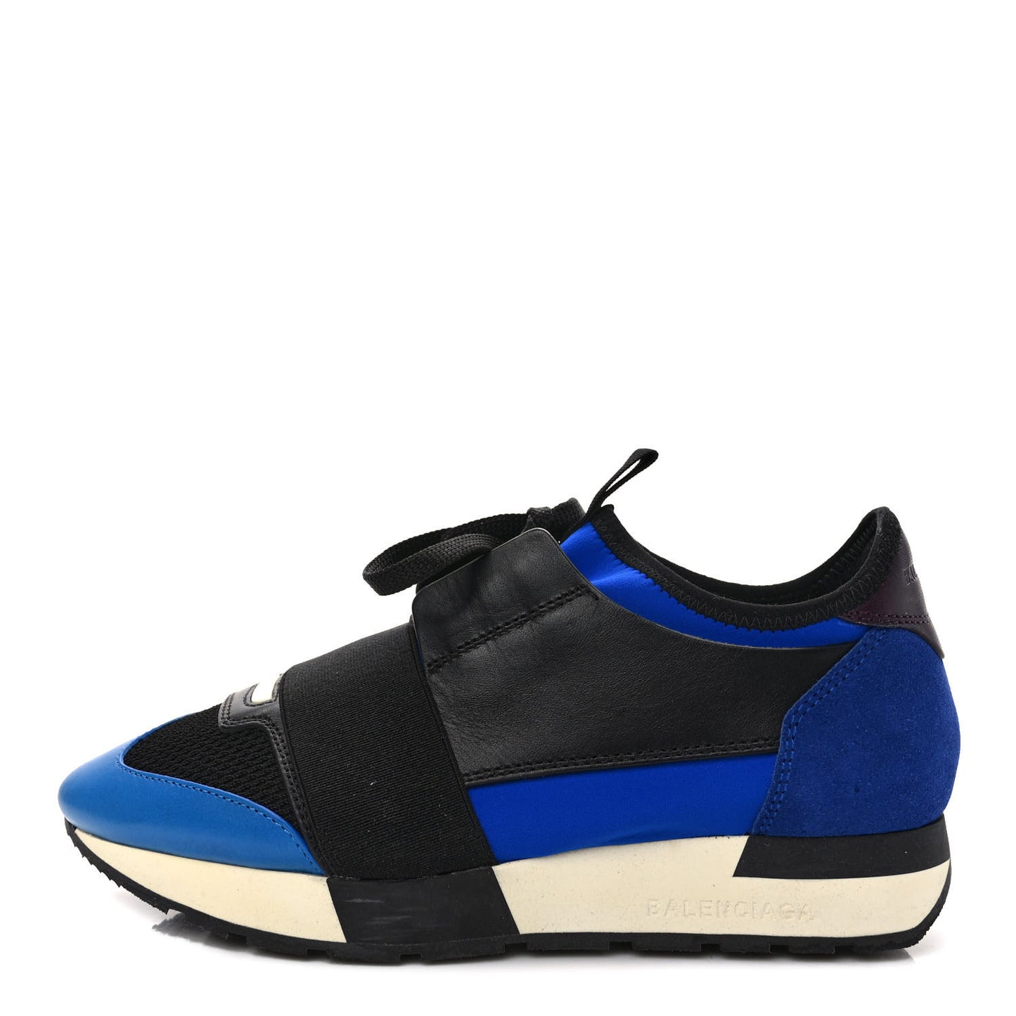 Mesh Neoprene Calfskin Suede Womens Race Runner Sneakers 36 Black Bleu Saphir