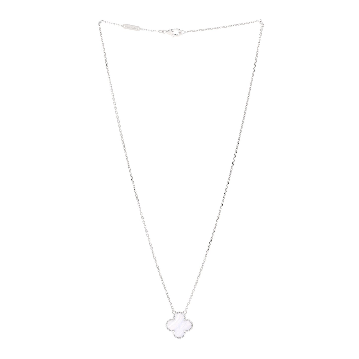 18K White Gold Chalcedony Vintage Alhambra Pendant Necklace
